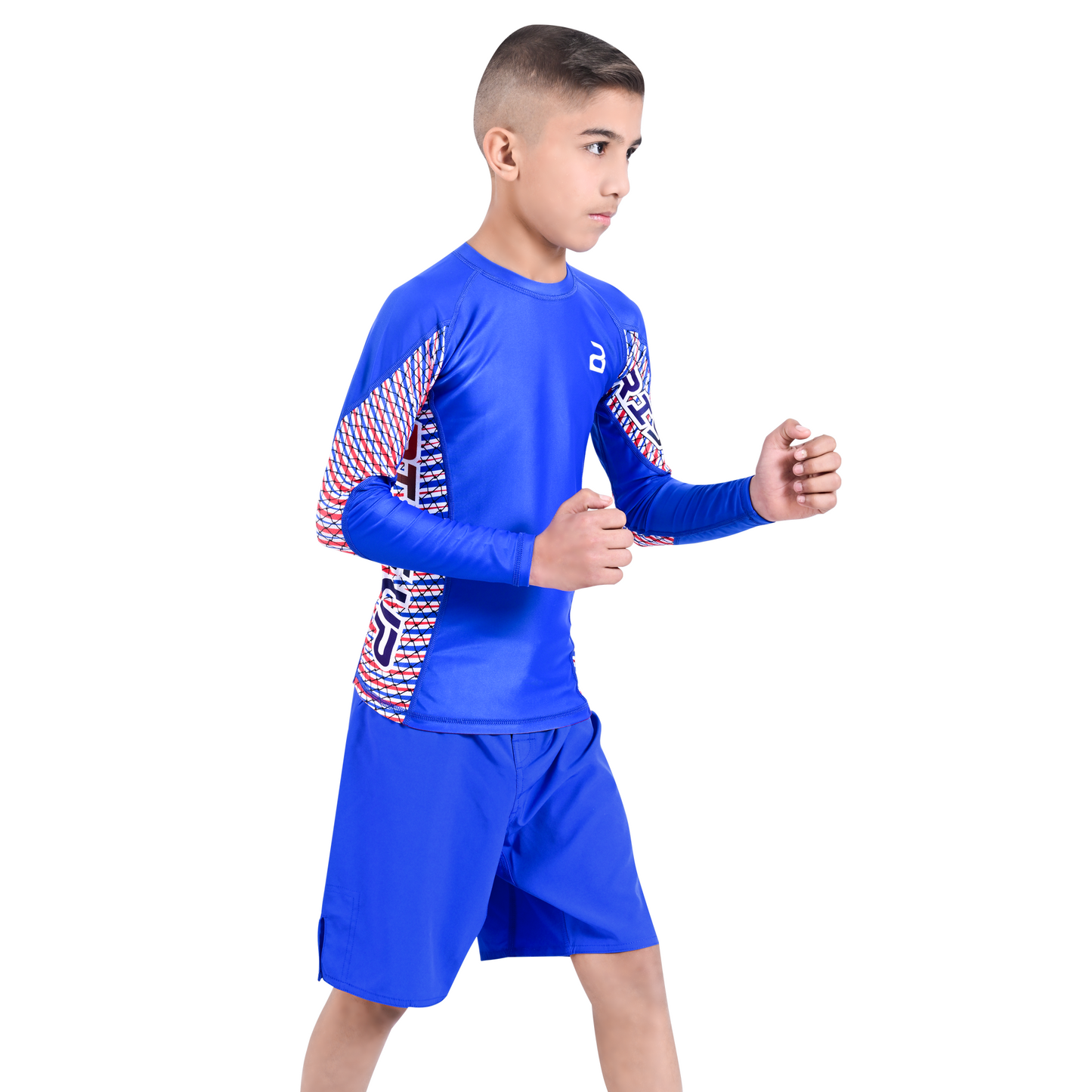 Kids Blue BJJ Rash Guard and MMA Shorts Set – Youth No-Gi Jiu Jitsu, Grappling, Training Gear