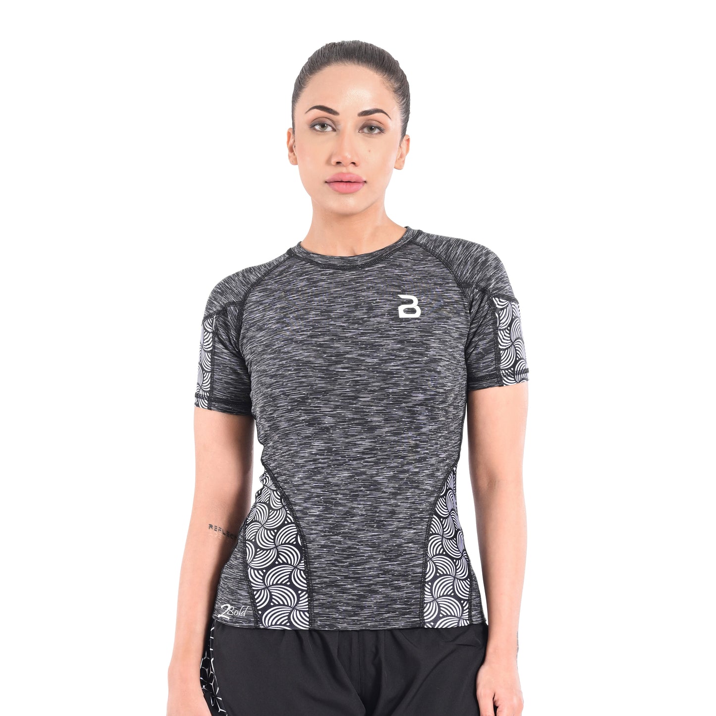 2Bold Grey Black Women’s Rash Guard –Long Sleeve Compression Shirt for MMA, BJJ, Yoga, Surf, Running & Gym Training Women Half sleeve Rash guard