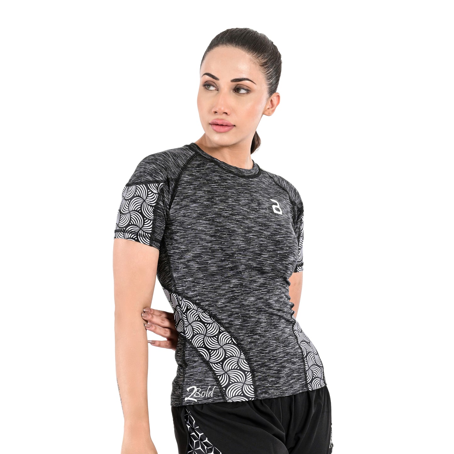 2Bold Grey Black Women’s Rash Guard –Long Sleeve Compression Shirt for MMA, BJJ, Yoga, Surf, Running & Gym Training Women Half sleeve Rash guard