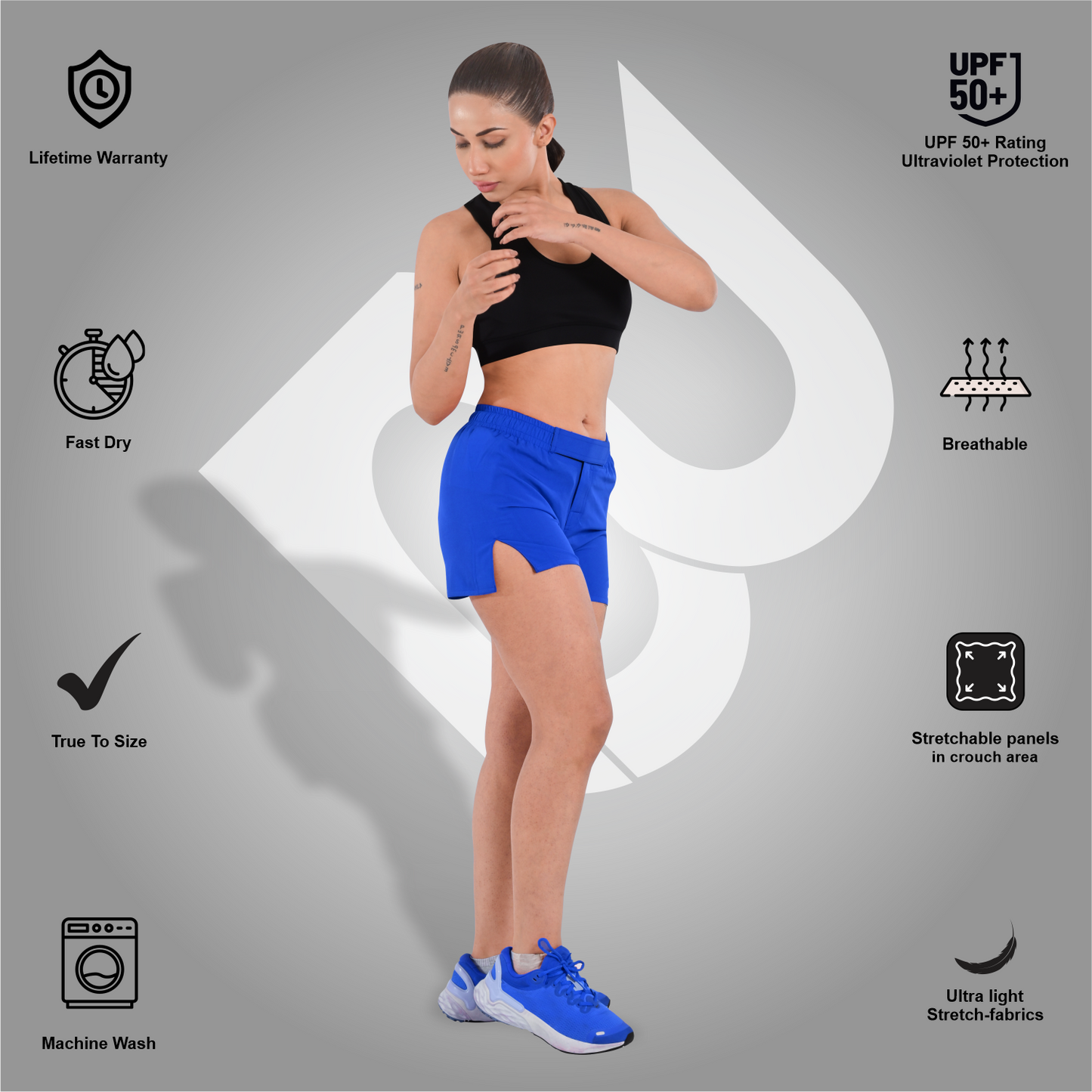 2BOLD Blue Women’s MMA Grappling Shorts – BJJ, No-Gi, Muay Thai, Yoga, Training & Workout Shorts