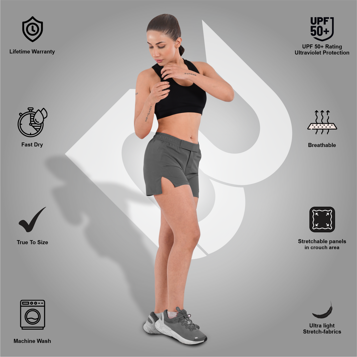 2BOLD Gray Women’s MMA Grappling Shorts – BJJ, No-Gi, Muay Thai, Yoga, Training & Workout Shorts