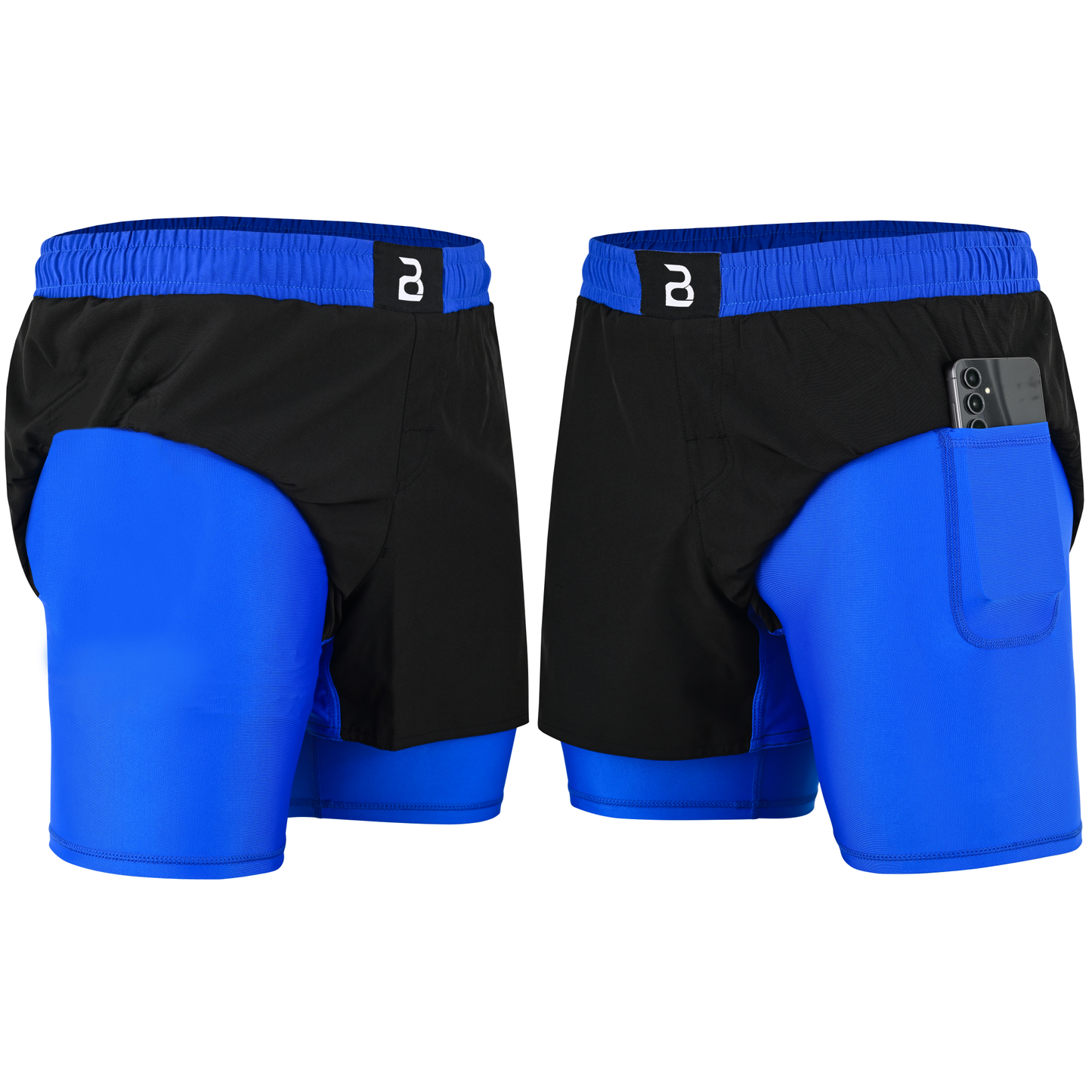 2BOLD Youth Blue Black Hybrid Athletic Shorts | Compression Lined Boys Sports Shorts