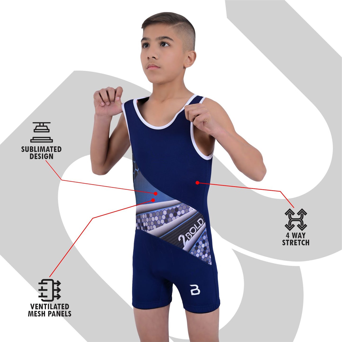 Youth Blue Wrestling Singlet for Kids – BJJ, MMA, Grappling, No-Gi Compression Suit