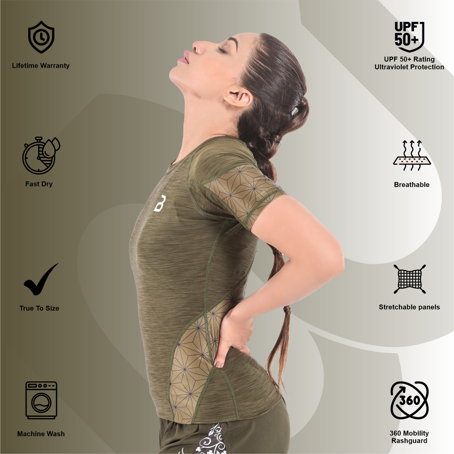 2Bold Green Women’s Rash Guard –Long Sleeve Compression Shirt for MMA, BJJ, Yoga, Surf, Running & Gym Training Women Half sleeve Rash guard