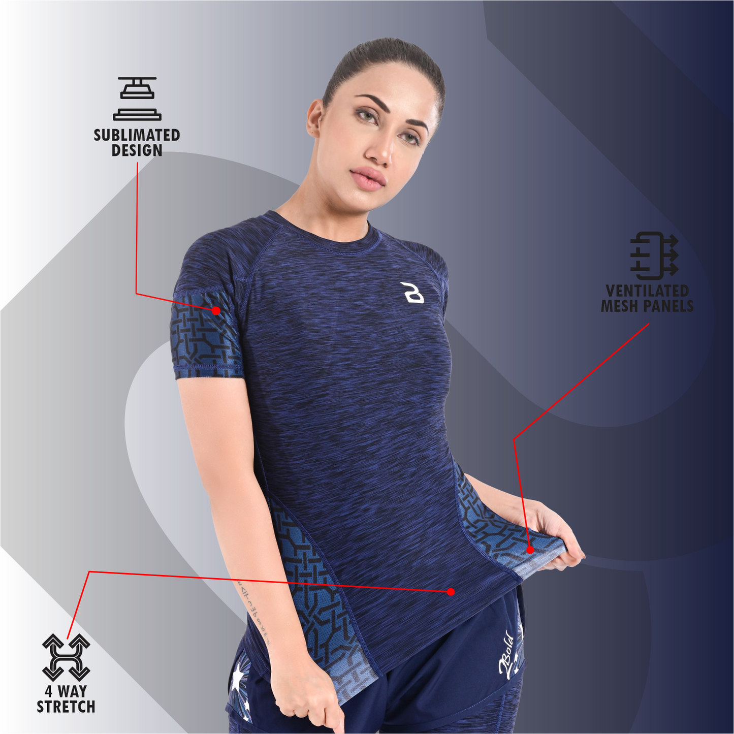 2Bold Blue Women’s Rash Guard –Long Sleeve Compression Shirt for MMA, BJJ, Yoga, Surf, Running & Gym Training Women Half sleeve Rash guard