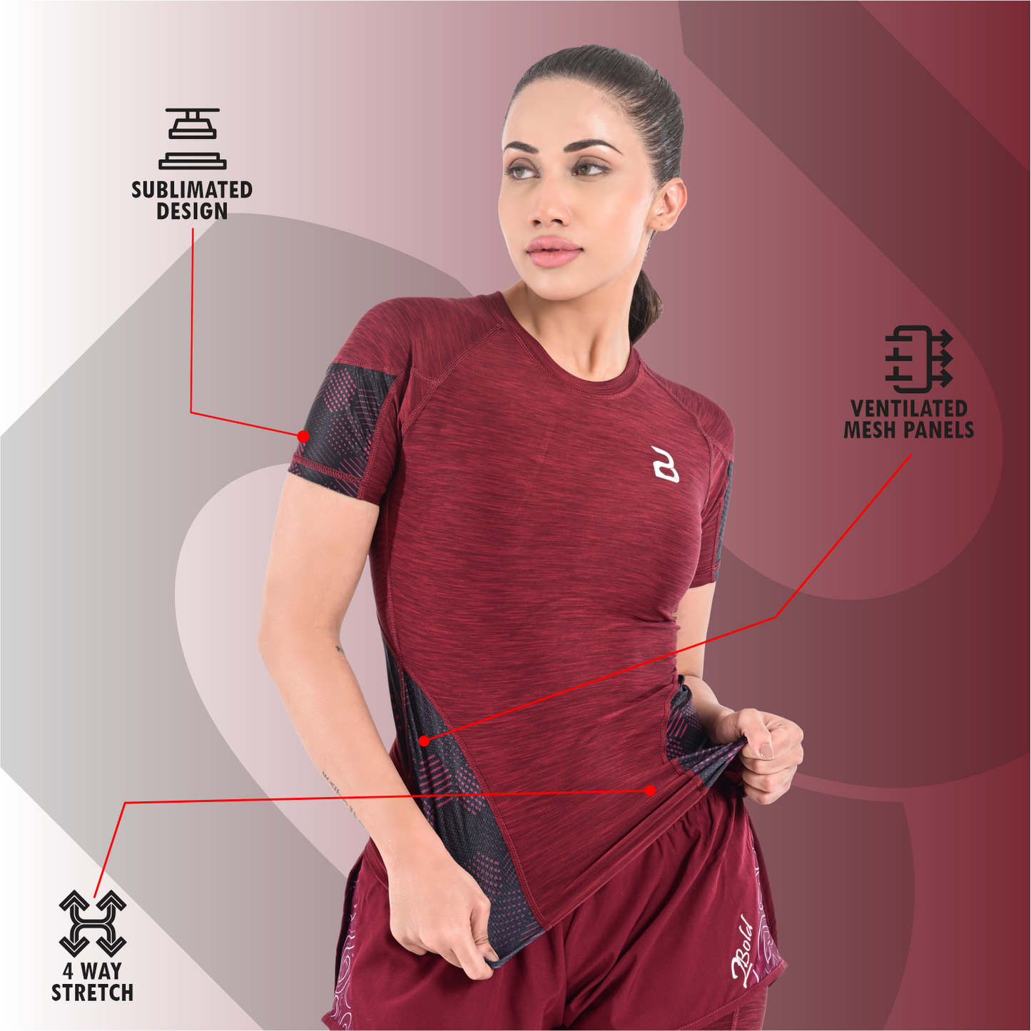 2Bold Maroon Women’s Rash Guard –Long Sleeve Compression Shirt for MMA, BJJ, Yoga, Surf, Running & Gym Training Women Half sleeve Rash guard