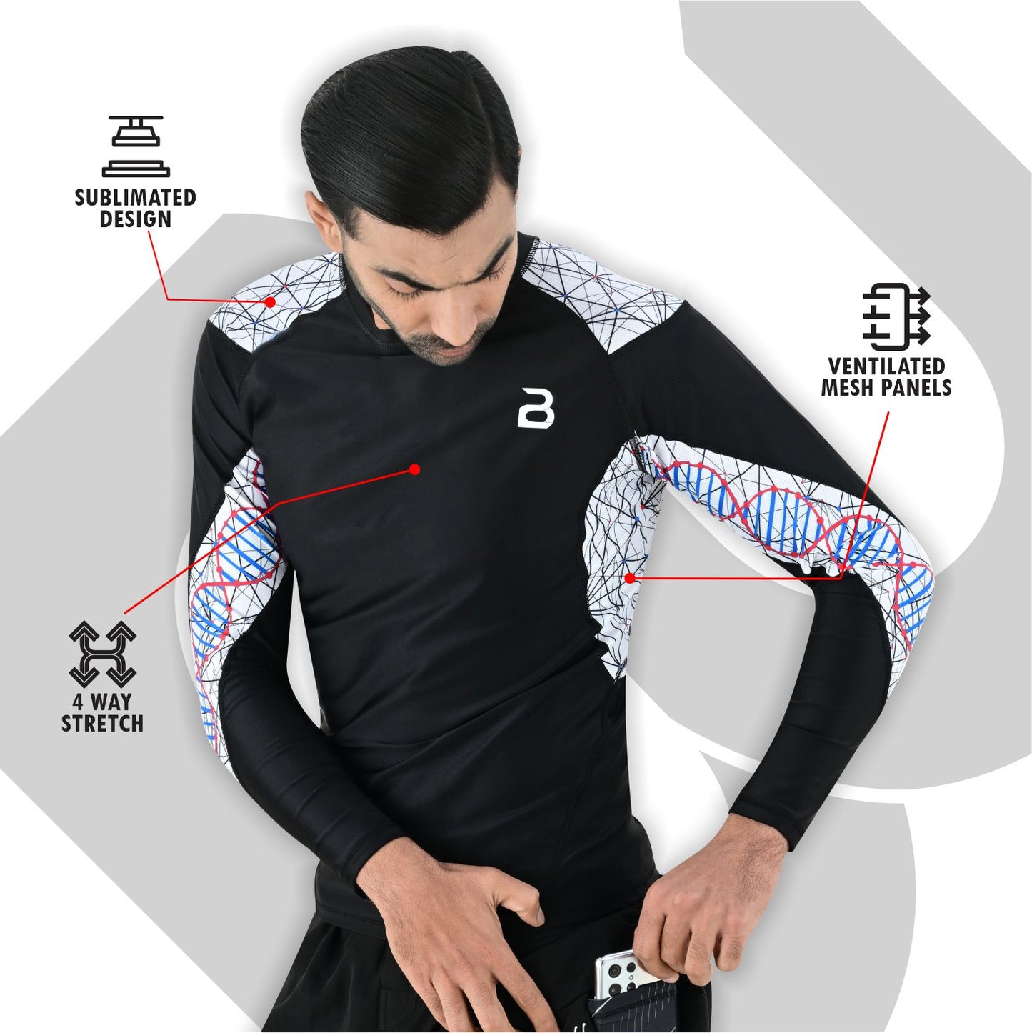 2BOLD Men Black MMA Long Sleeve Rash Guard