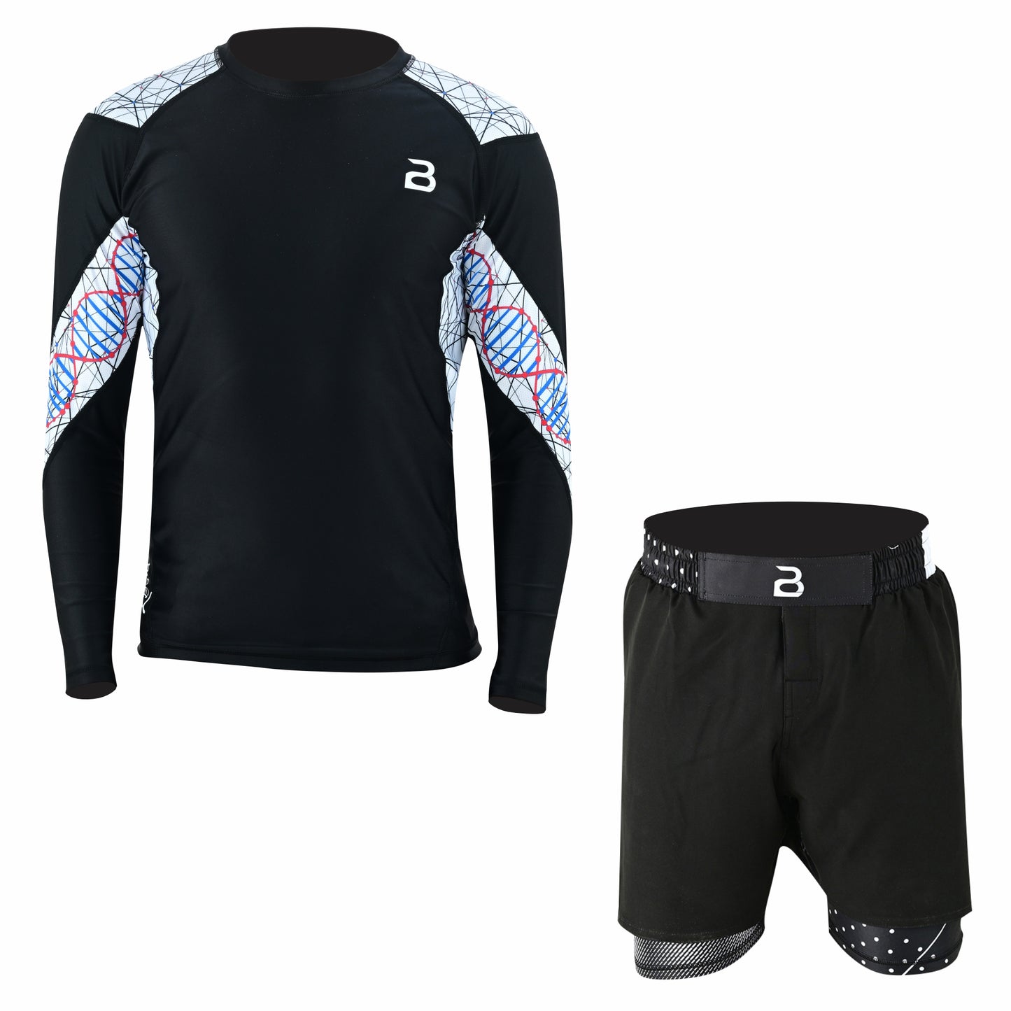 2Bold Men’s Blue BJJ Rash Guard and MMA Shorts Set – JiuJitsu, Grappling, Kickboxing Training Gear