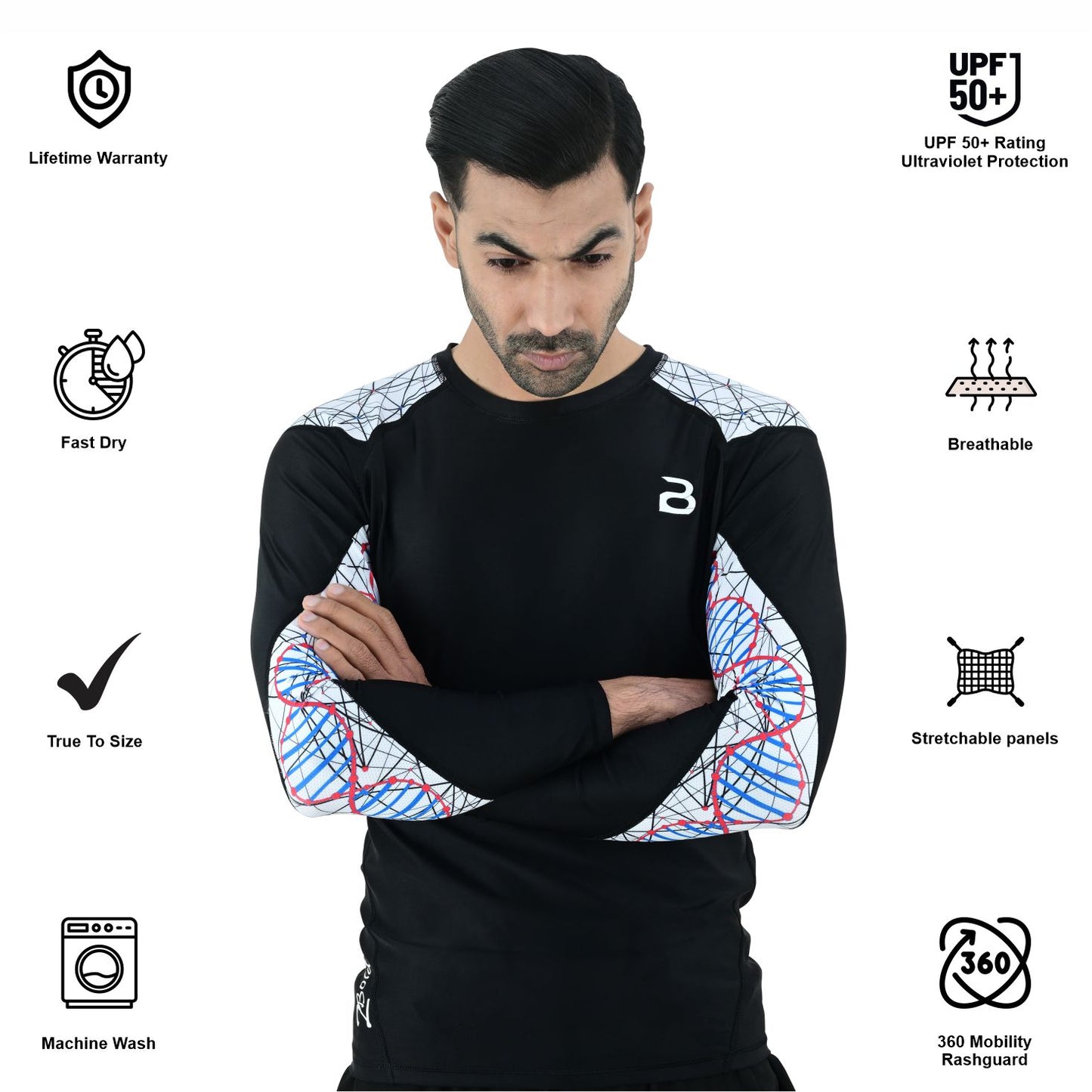 2BOLD Men Black MMA Long Sleeve Rash Guard