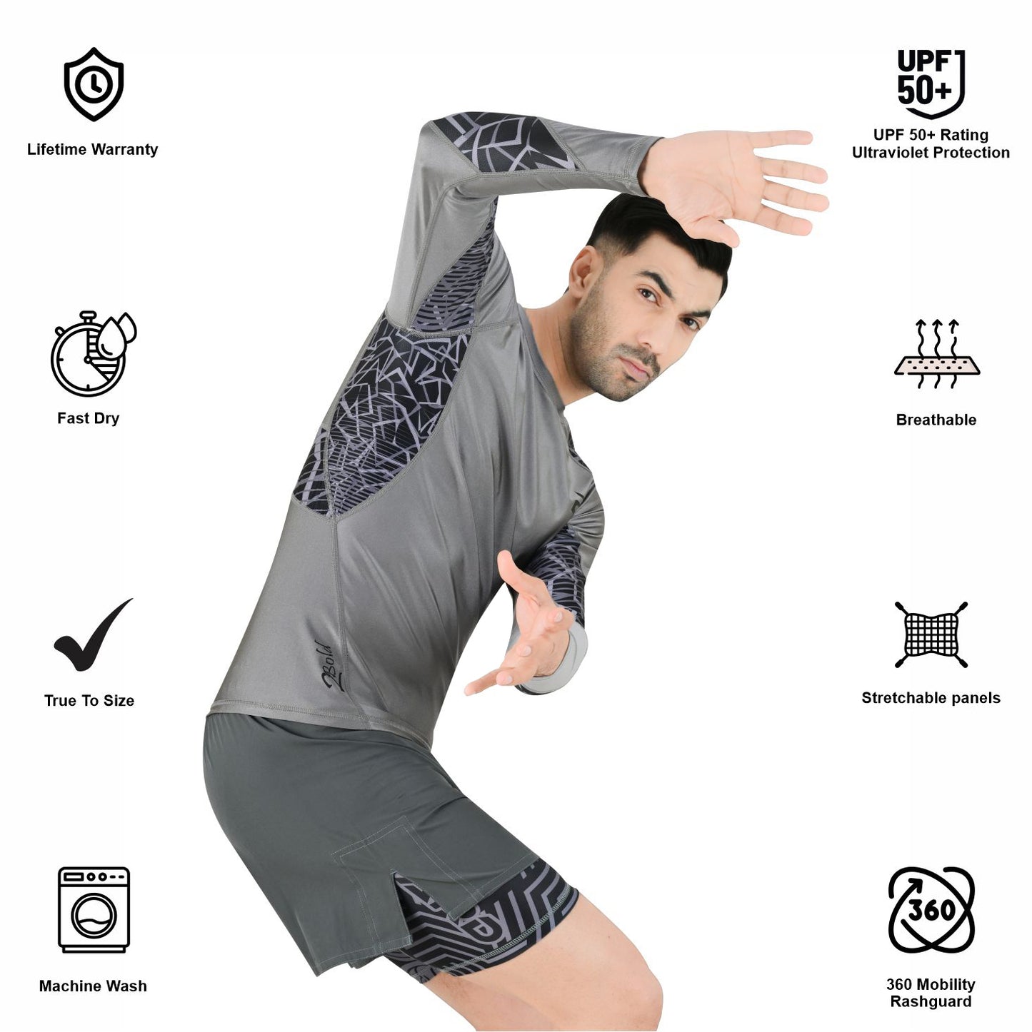 2BOLD Grey Men’s No Gi Jiu Jitsu Rashguard Shirt For Men