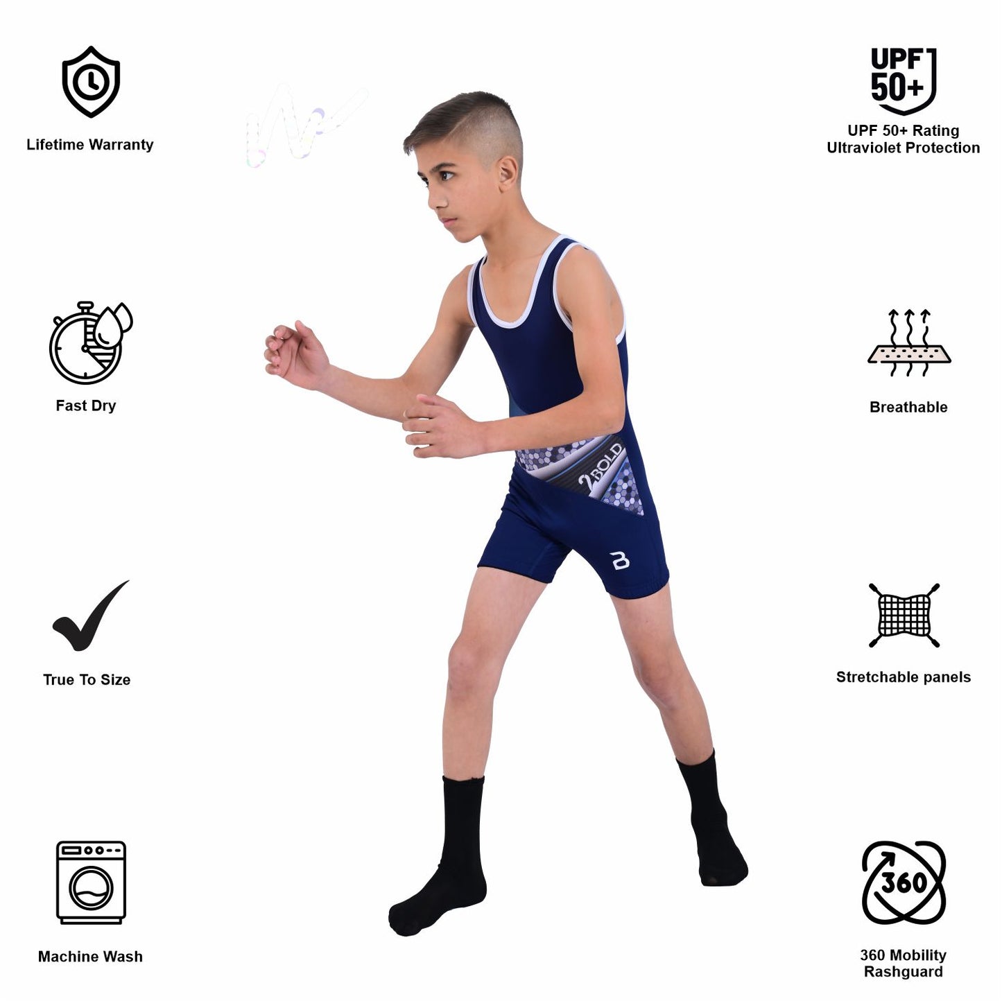Youth Blue Wrestling Singlet for Kids – BJJ, MMA, Grappling, No-Gi Compression Suit