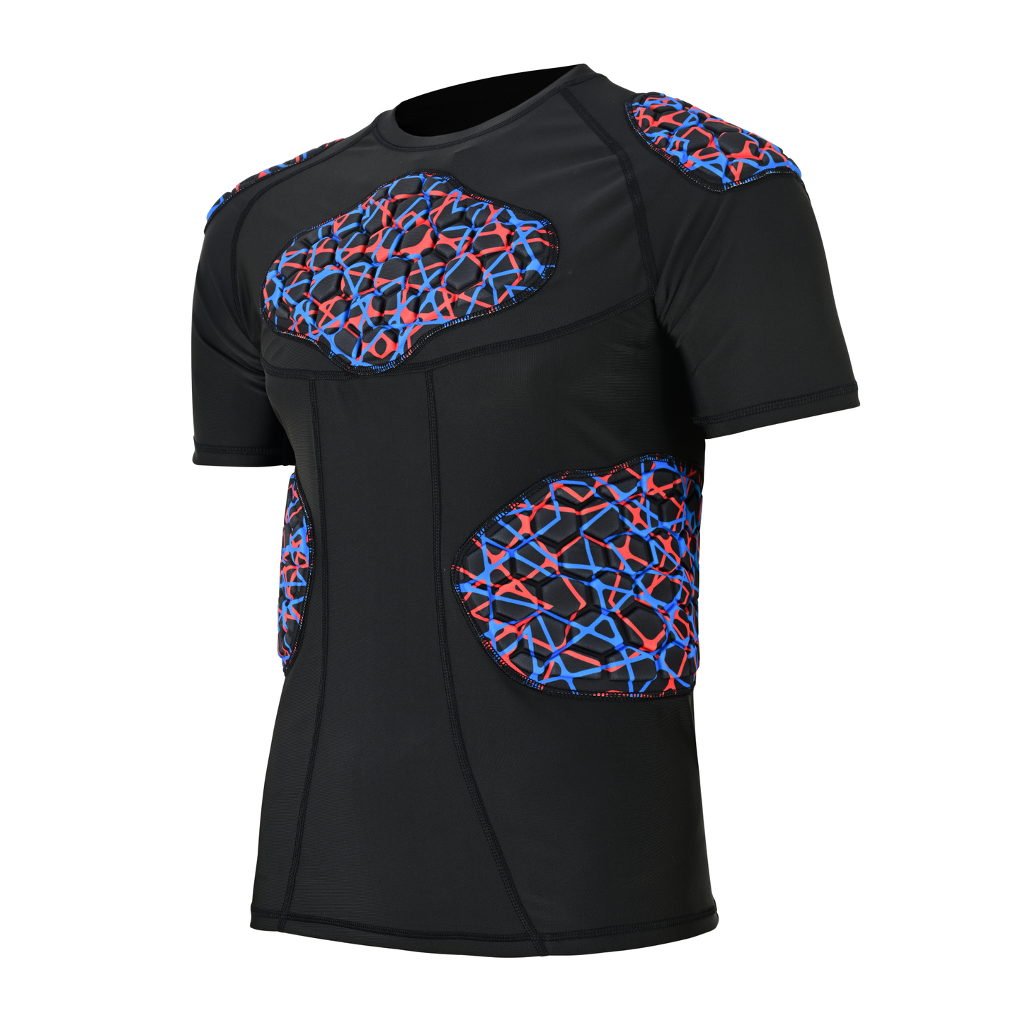 Adult Blue Red Blue Combat Sports Padded Compression Shirt for Football, Basketball, Lacrosse – Chest & Rib Protector for Combat Sports