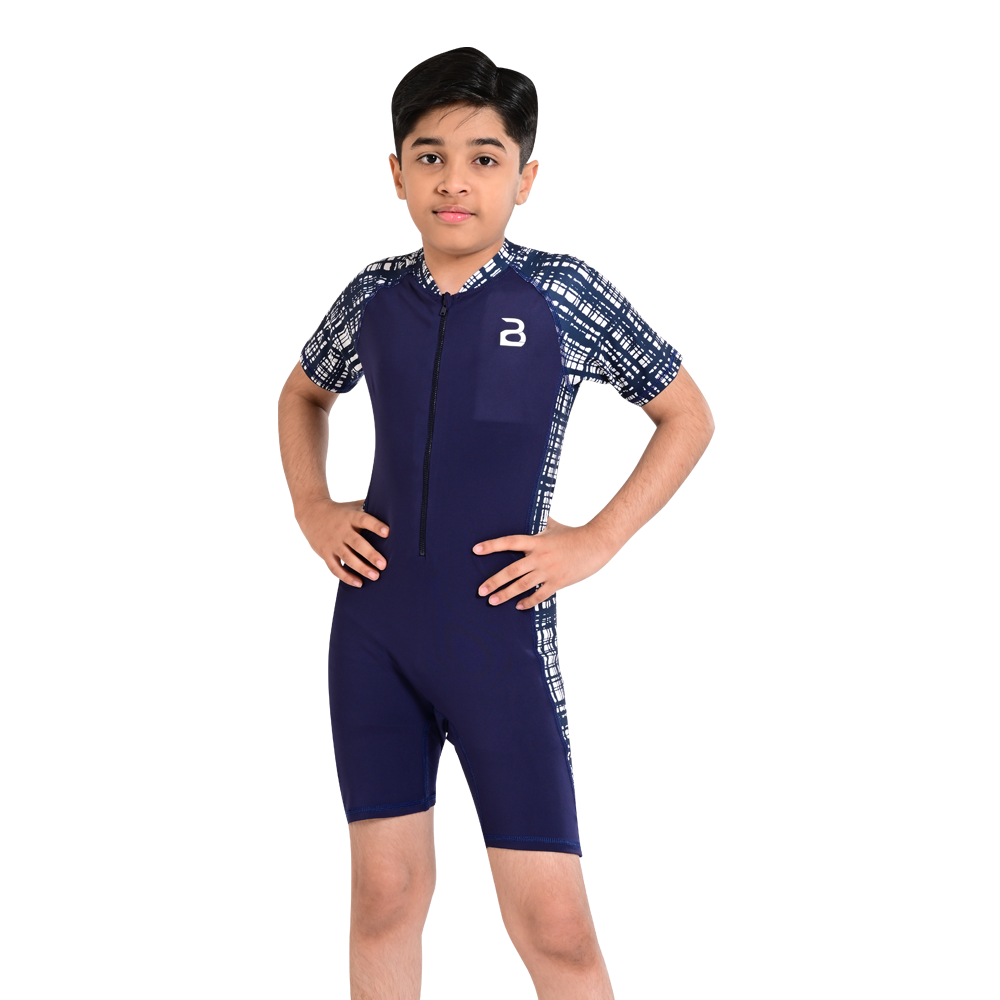 2Bold Blue Kids Swim Suit with Zipper – Quick-Dry UV Swim Shirt for Boys & Girls