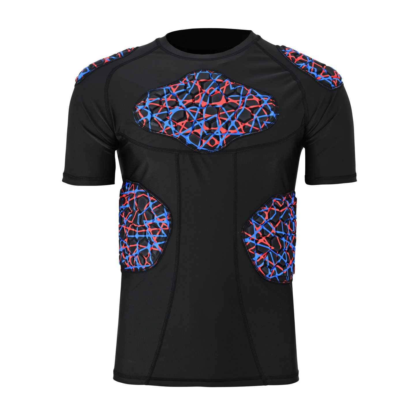 Adult Blue Red Blue Combat Sports Padded Compression Shirt for Football, Basketball, Lacrosse – Chest & Rib Protector for Combat Sports