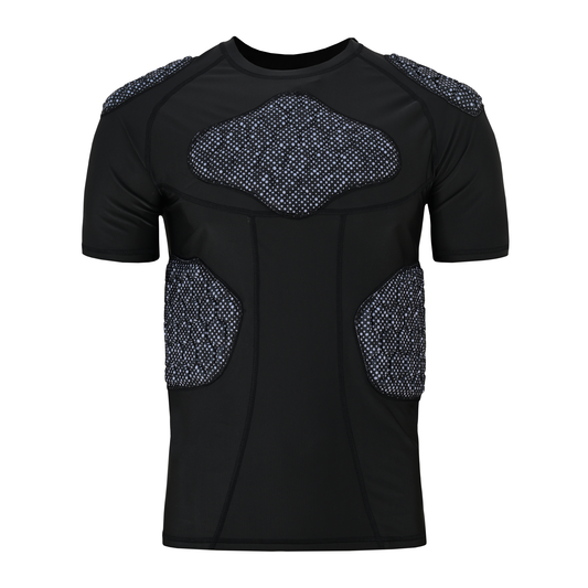 Adult Grey Black Combat Sports Padded Compression Shirt for Football, Basketball, Lacrosse – Chest & Rib Protector for Combat Sports