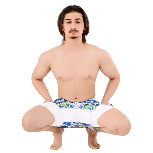 2BOLD Men’s Green White 2-in-1 Hybrid Training Shorts with Compression Liner & Phone Pockets –MMA, BJJ, Gym & Running Shorts