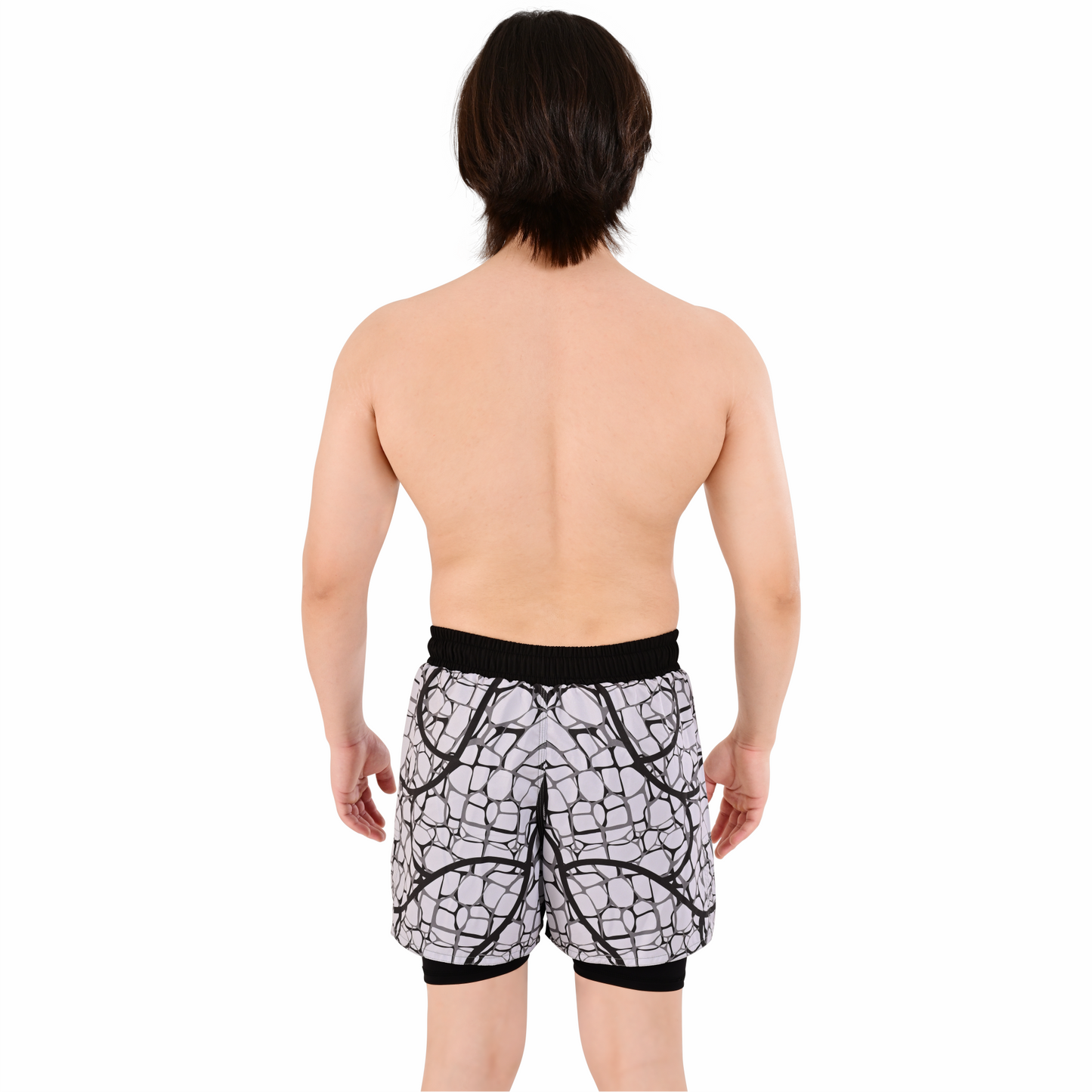 Men's Grey Grid Hybrid Training Shorts – 2-in-1 MMA, BJJ, Running, Gym, Yoga, Sports Shorts with Phone Pocket