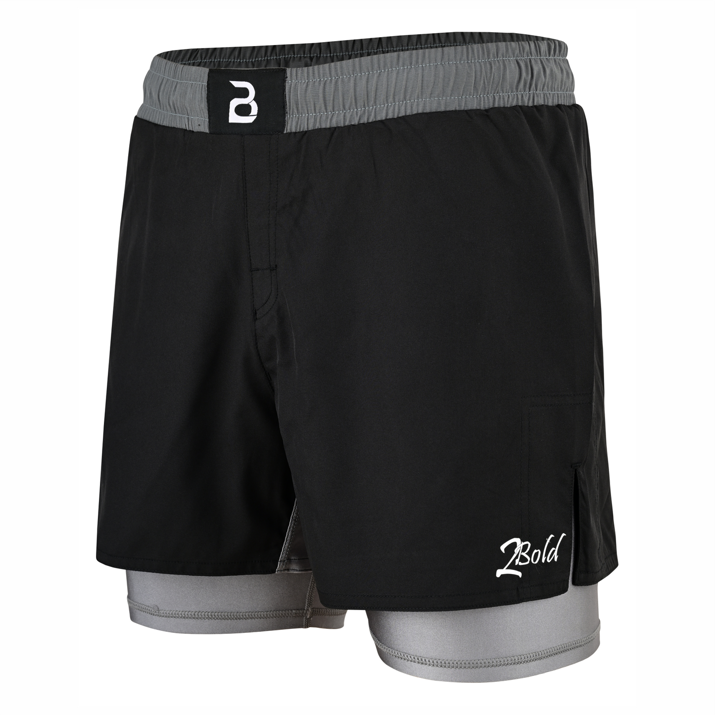 2BOLD Youth Grey Black Hybrid Athletic Shorts | Compression Lined Boys Sports Shorts