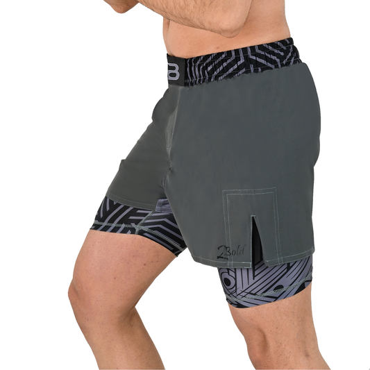 2BOLD Men’s Grey Compression Lined Workout Shorts – MMA, Gym, Running