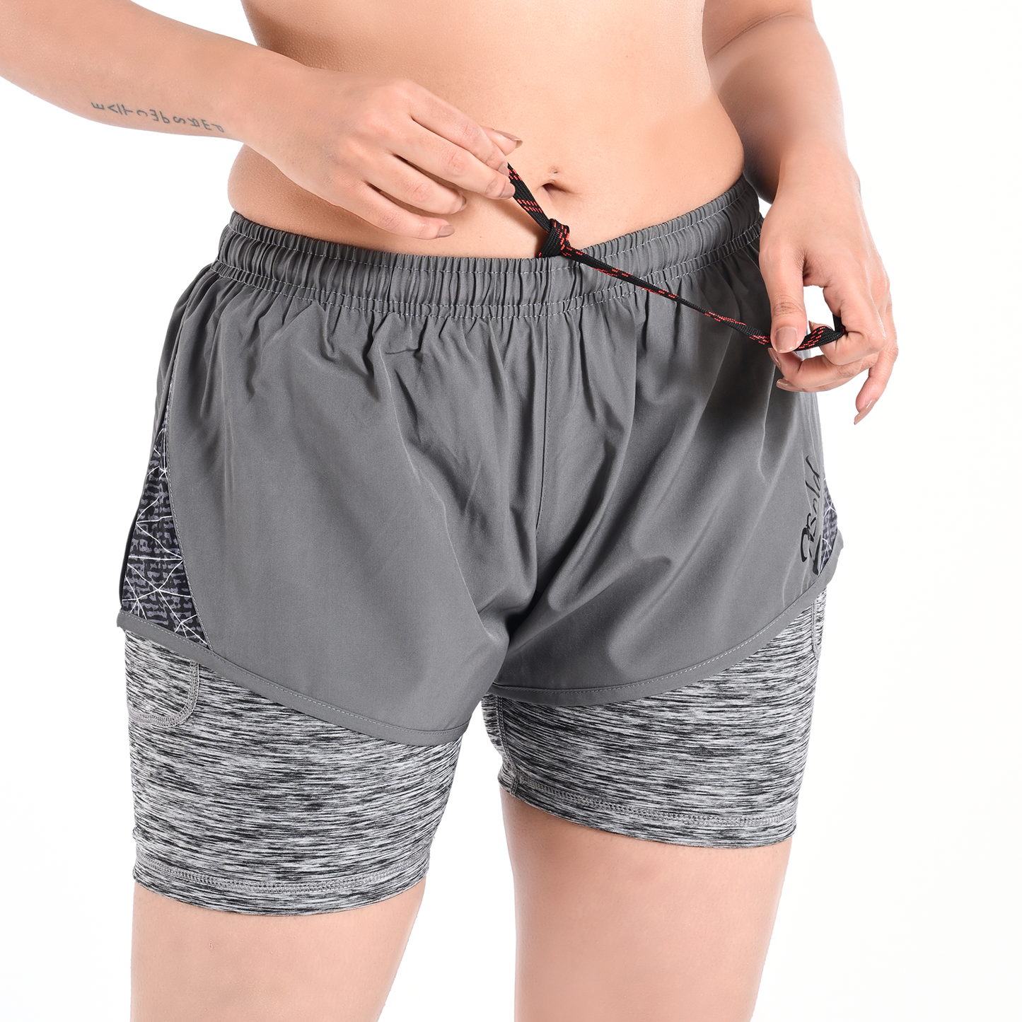 2Bold Gray Women’s 2-in-1 Running & MMA Training Shorts – Compression Liner With Phone Pockets
