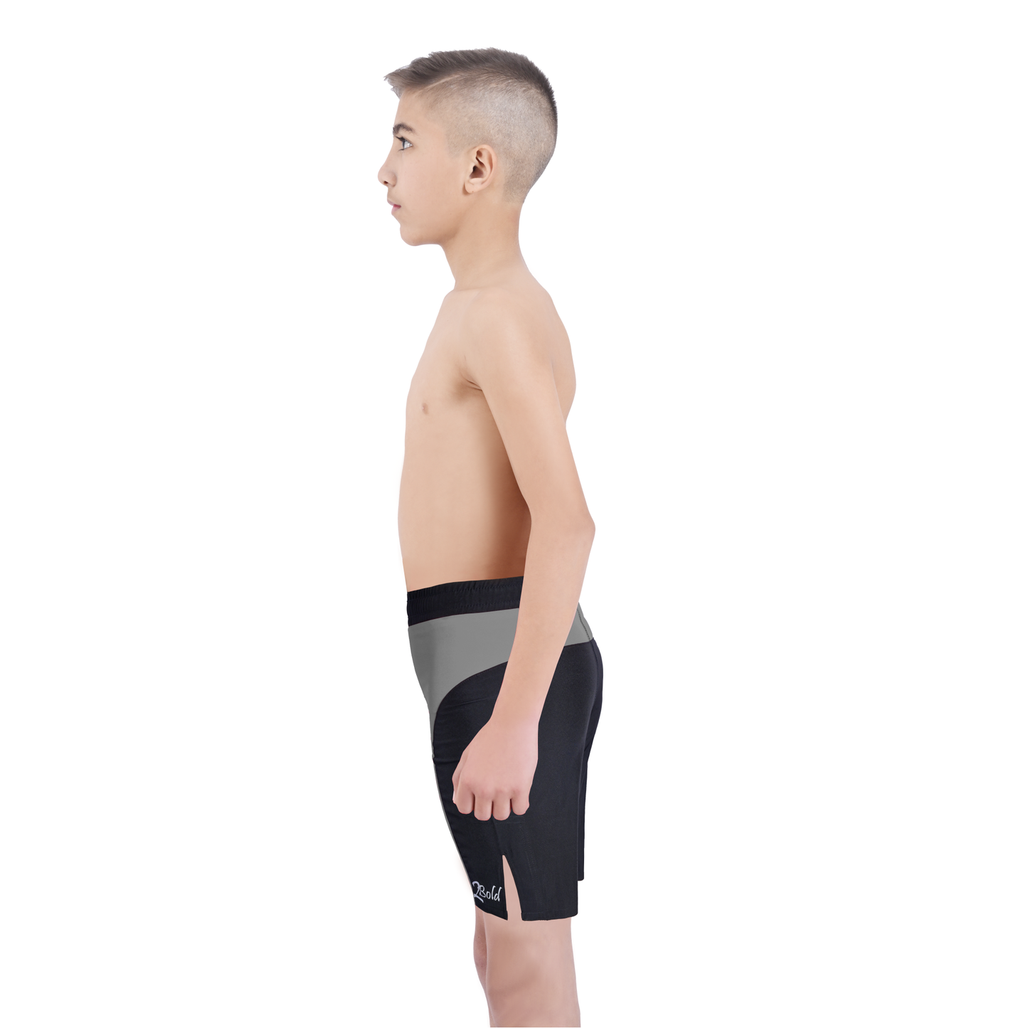 Youth Mma Grey\Black Shorts – Kids BJJ No-Gi Fight Shorts for Training & Competition