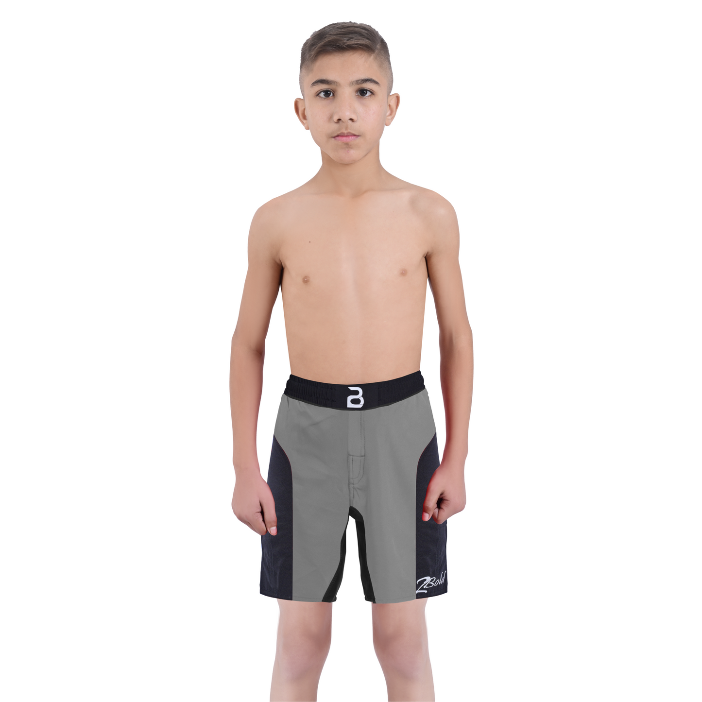 Youth Mma Grey\Black Shorts – Kids BJJ No-Gi Fight Shorts for Training & Competition