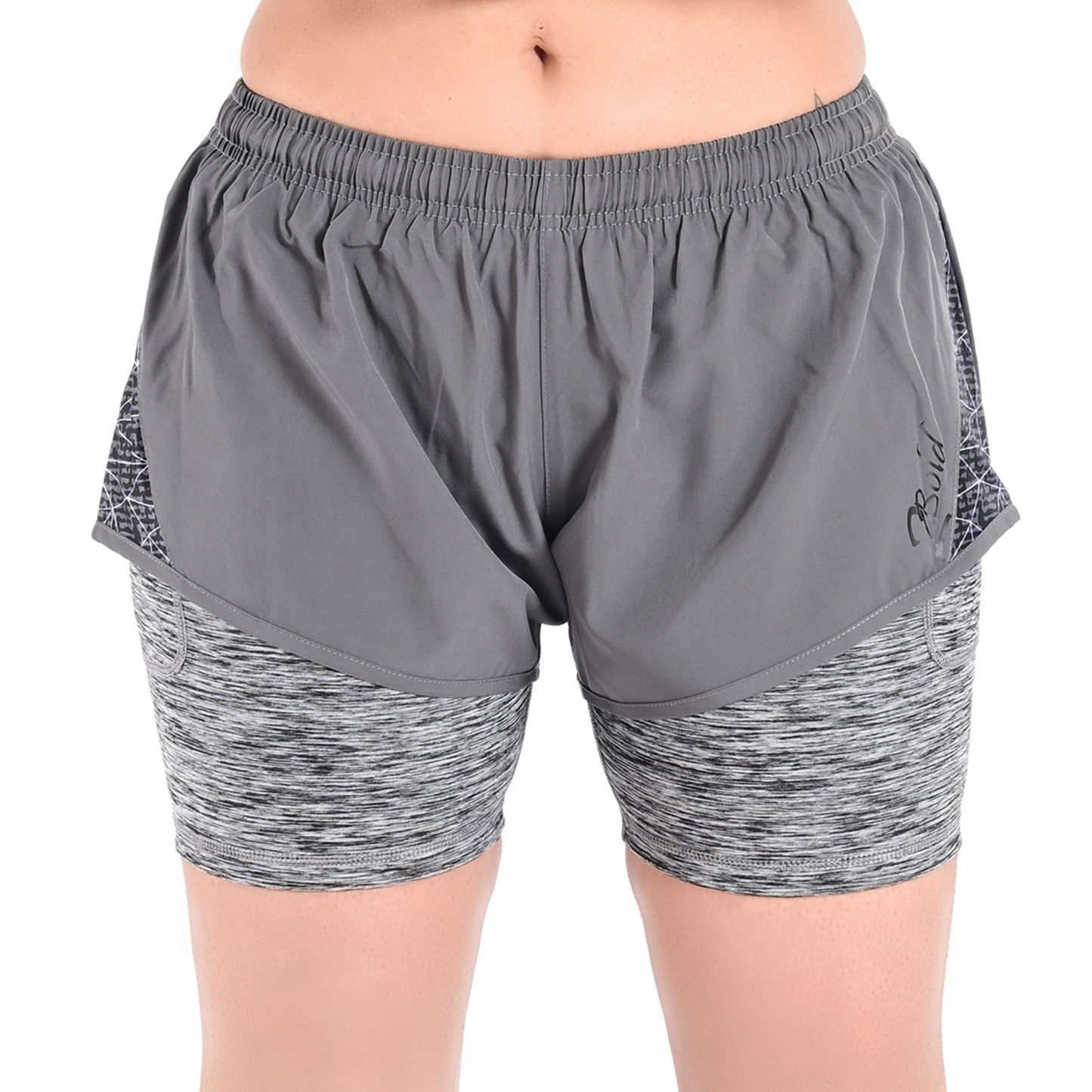 2Bold Gray Women’s 2-in-1 Running & MMA Training Shorts – Compression Liner With Phone Pockets