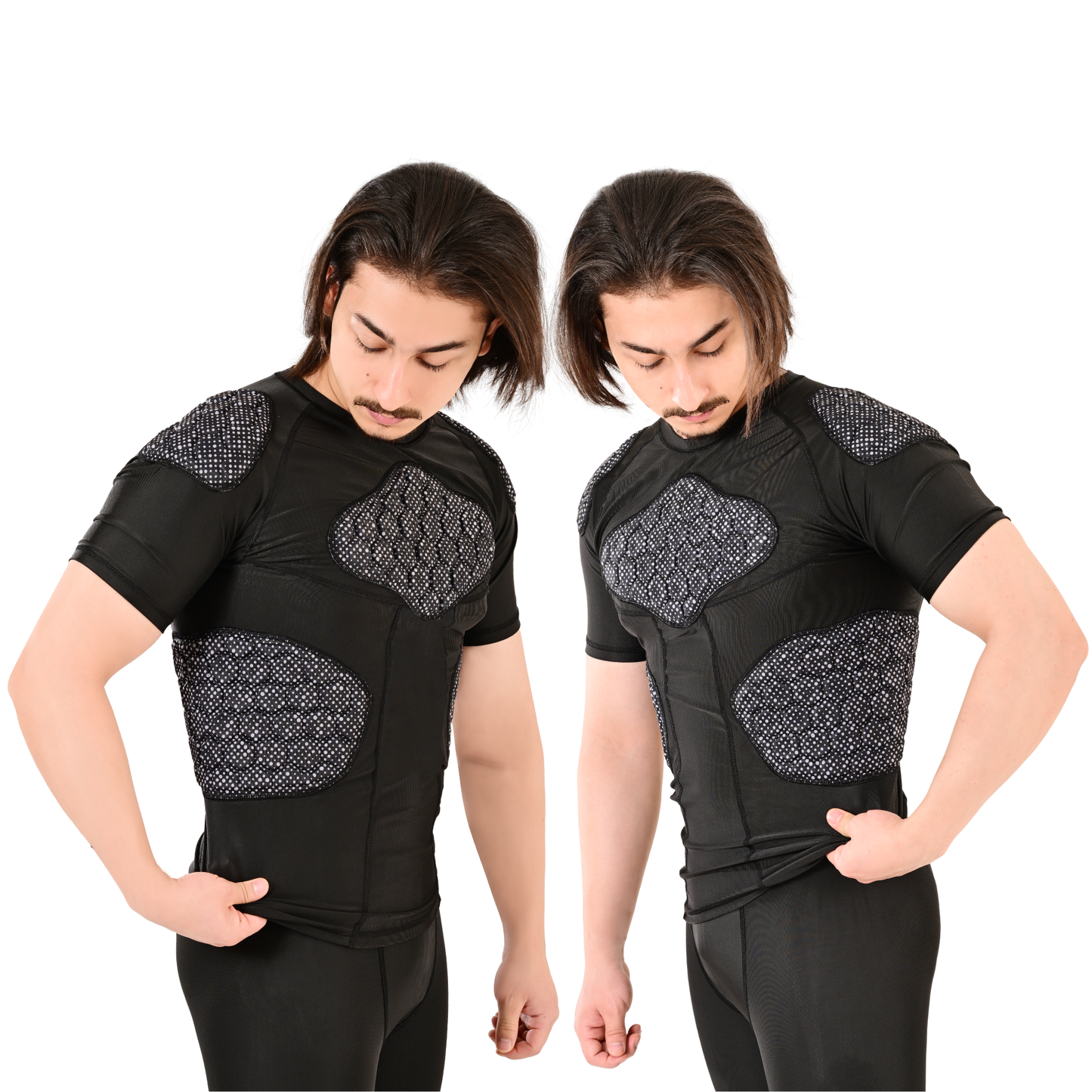 Adult Grey Black Combat Sports Padded Compression Shirt for Football, Basketball, Lacrosse – Chest & Rib Protector for Combat Sports