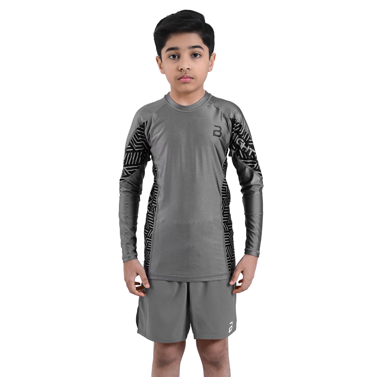 Kids BJJ Grey Rash Guard and MMA Shorts Set – Youth No-Gi Jiu Jitsu, Grappling, Training Gear