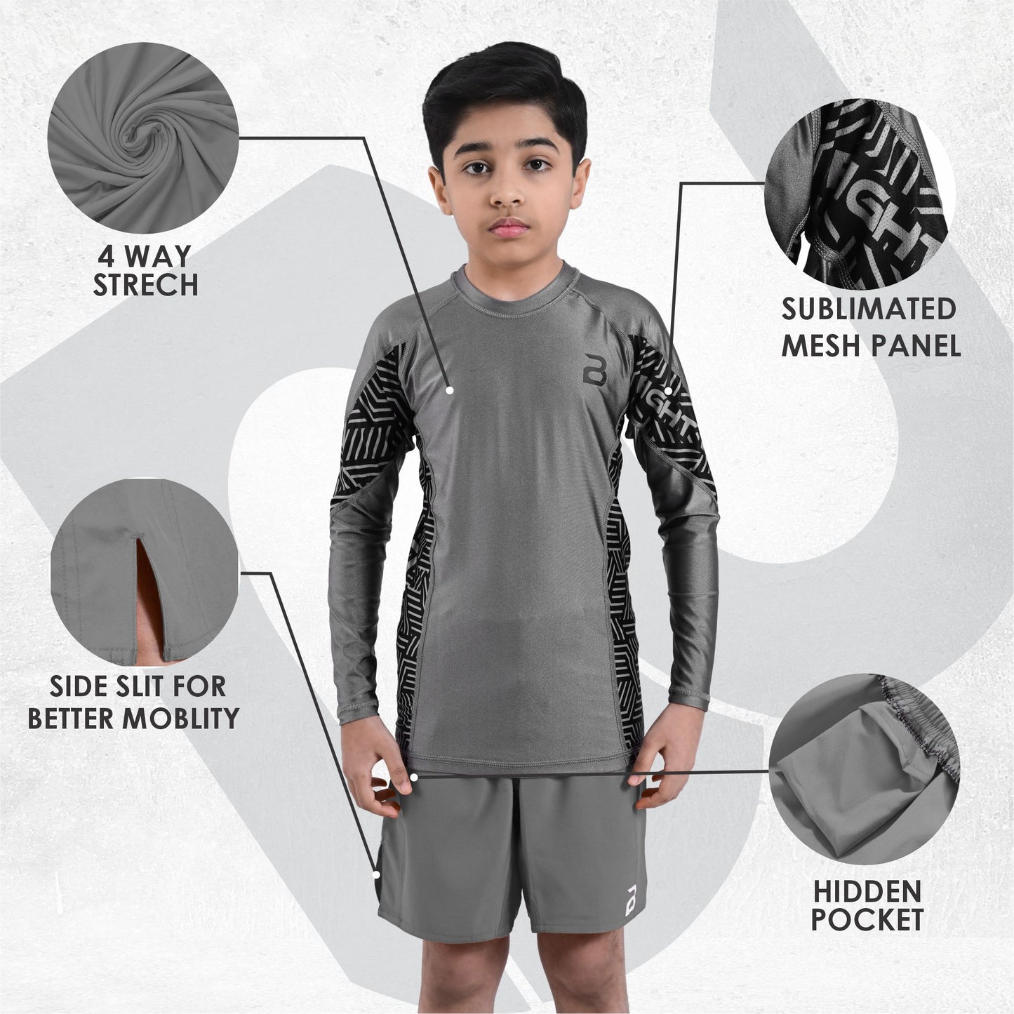Kids BJJ Grey Rash Guard and MMA Shorts Set – Youth No-Gi Jiu Jitsu, Grappling, Training Gear