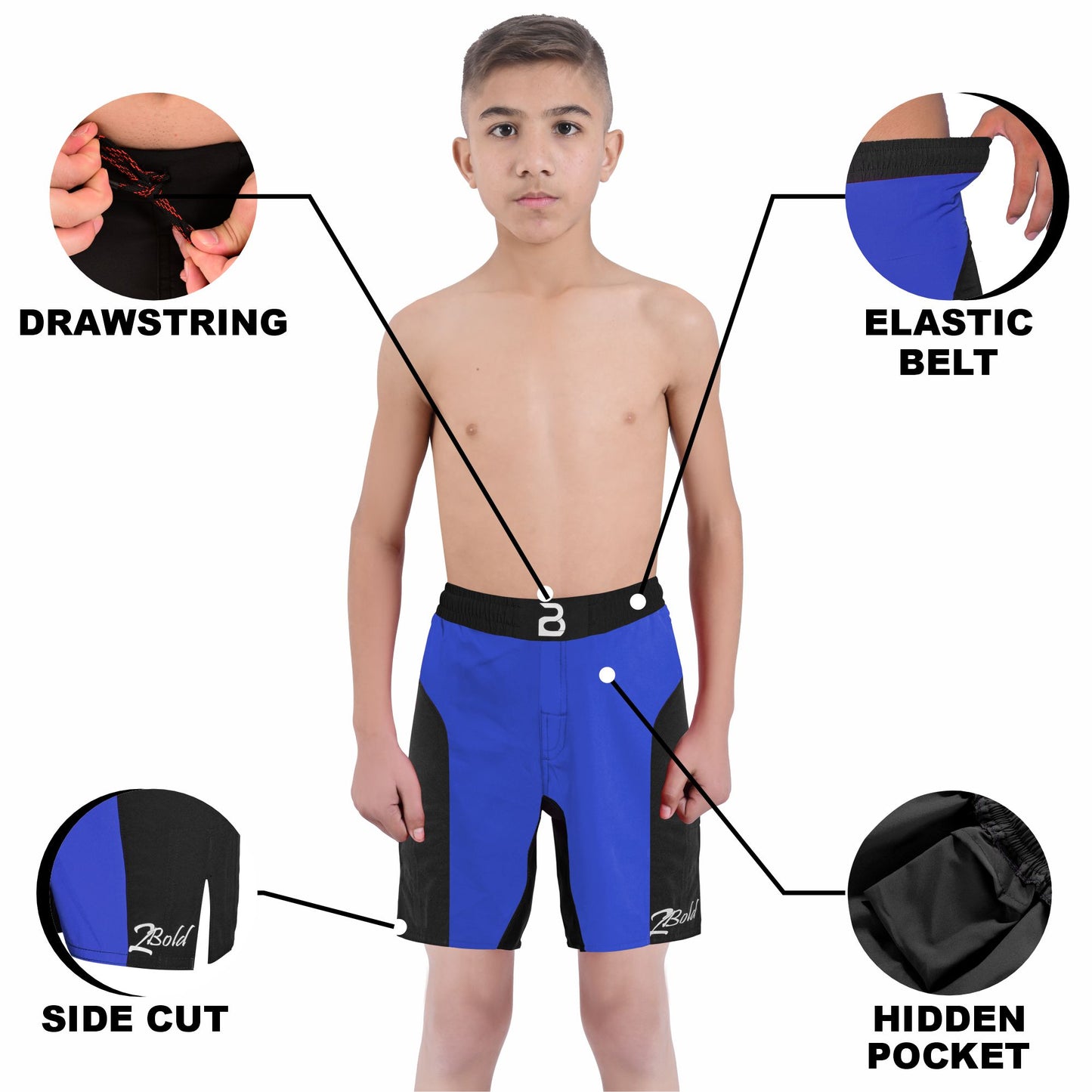 Youth Mma Blue\Black Shorts – Kids BJJ No-Gi Fight Shorts for Training & Competition