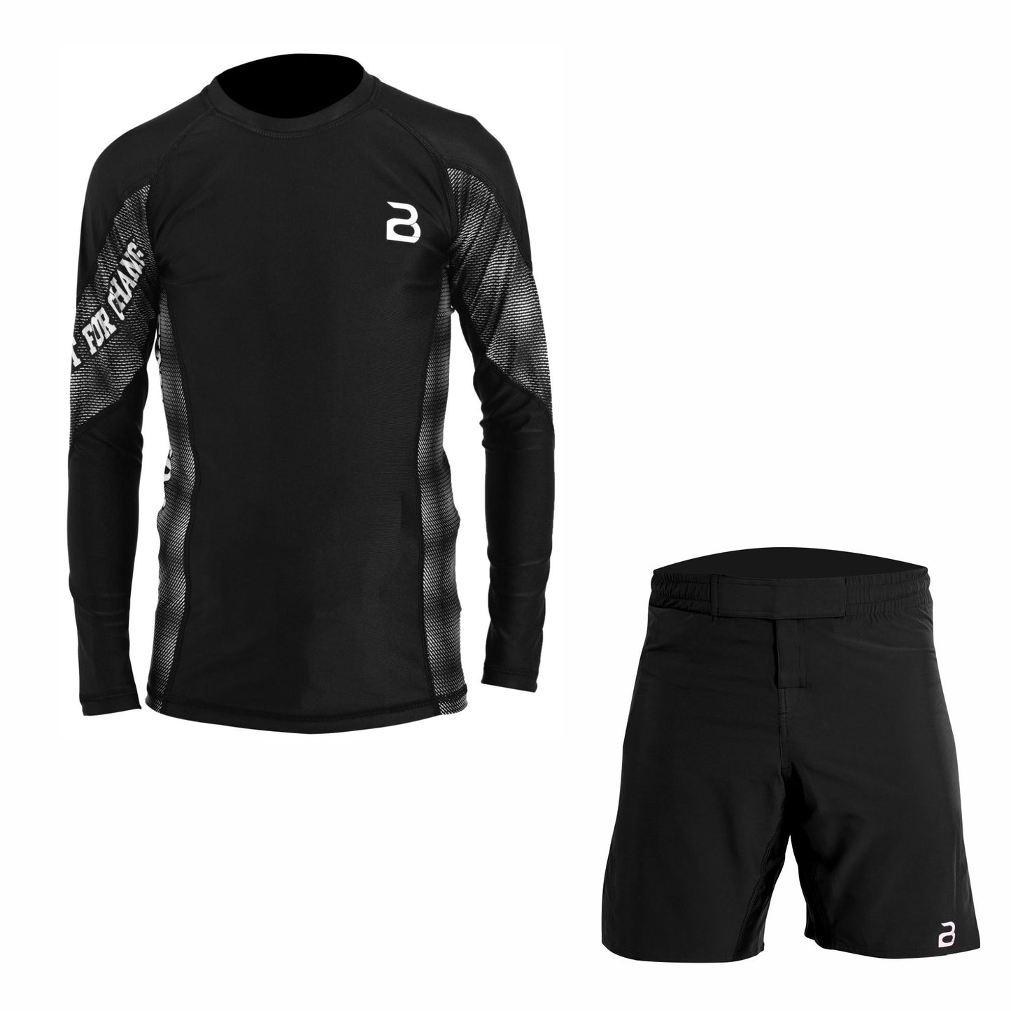 Kids Black BJJ Rash Guard and MMA Shorts Set – Youth No-Gi Jiu Jitsu, Grappling, Training Gear