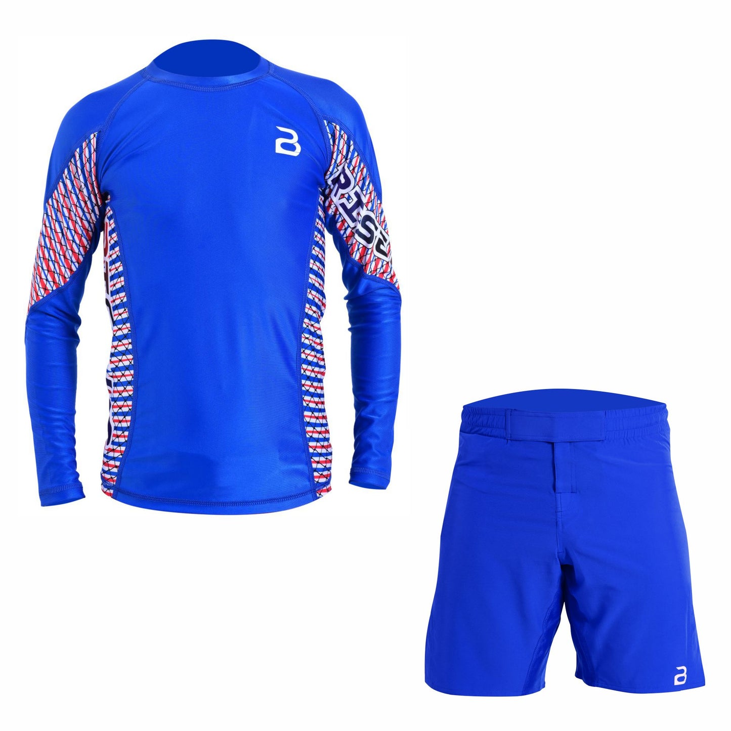 Kids Blue BJJ Rash Guard and MMA Shorts Set – Youth No-Gi Jiu Jitsu, Grappling, Training Gear
