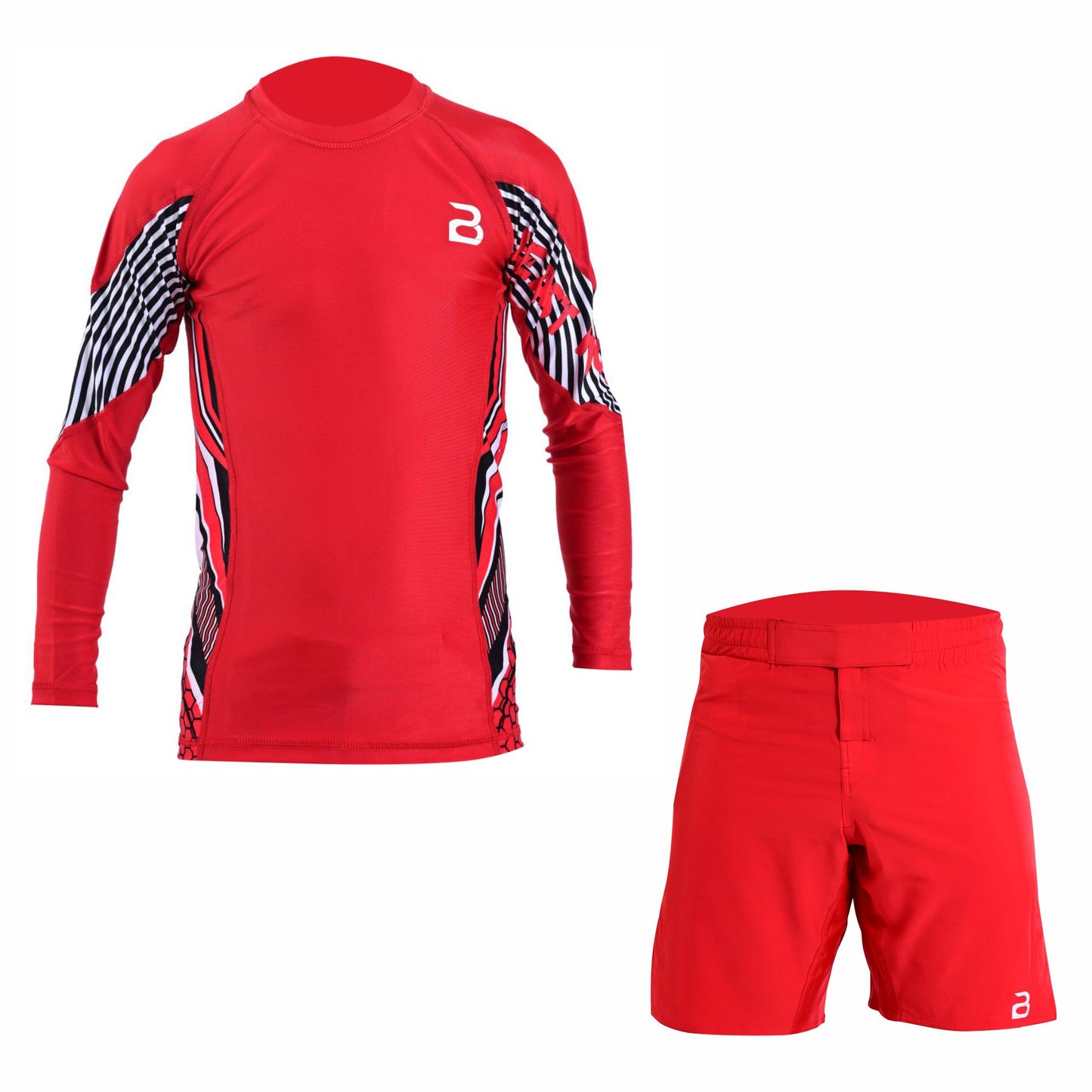 Kids Red BJJ Rash Guard and MMA Shorts Set – Youth No-Gi Jiu Jitsu, Grappling, Training Gear