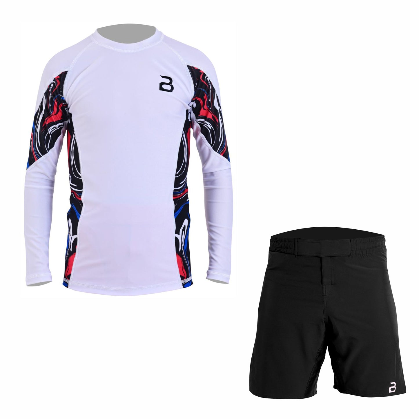 Kids White BJJ Rash Guard and MMA Shorts Set – Youth No-Gi Jiu Jitsu, Grappling, Training Gear