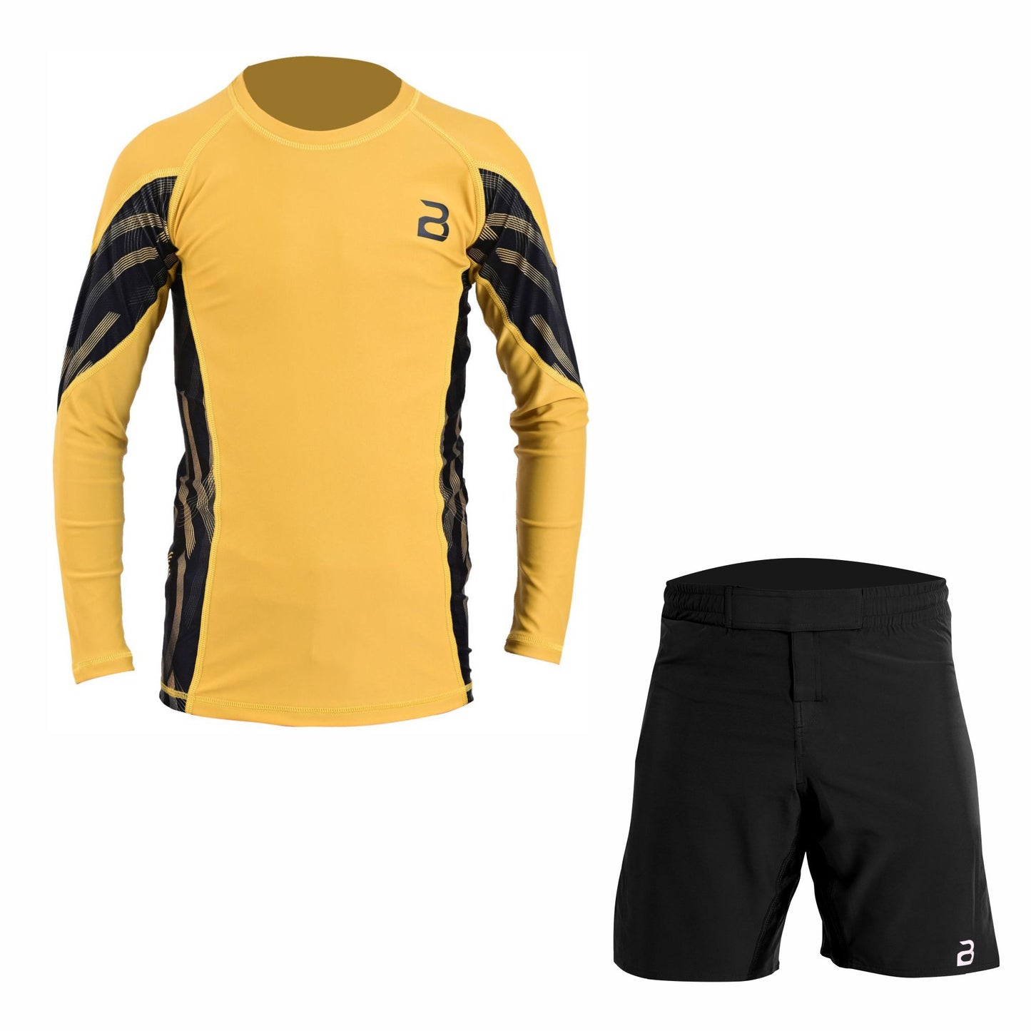 Kids Yellow BJJ Rash Guard and MMA Shorts Set – Youth No-Gi Jiu Jitsu, Grappling, Training Gear
