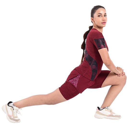 2Bold Burgundy Women’s MMA Rash Guard and Shorts Set – BJJ, No-Gi, Grappling, Jiu-Jitsu, Muay Thai, Training & Workout Gear