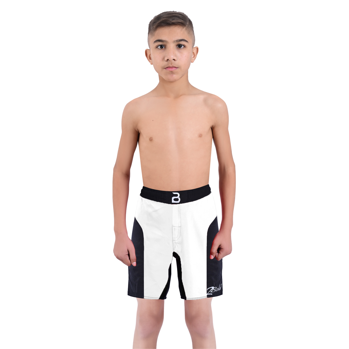 Youth Mma White\Black Shorts – Kids BJJ No-Gi Fight Shorts for Training & Competition