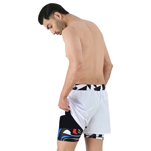 2BOLD Men’s White Compression Lined Workout Shorts – MMA, Gym, Running