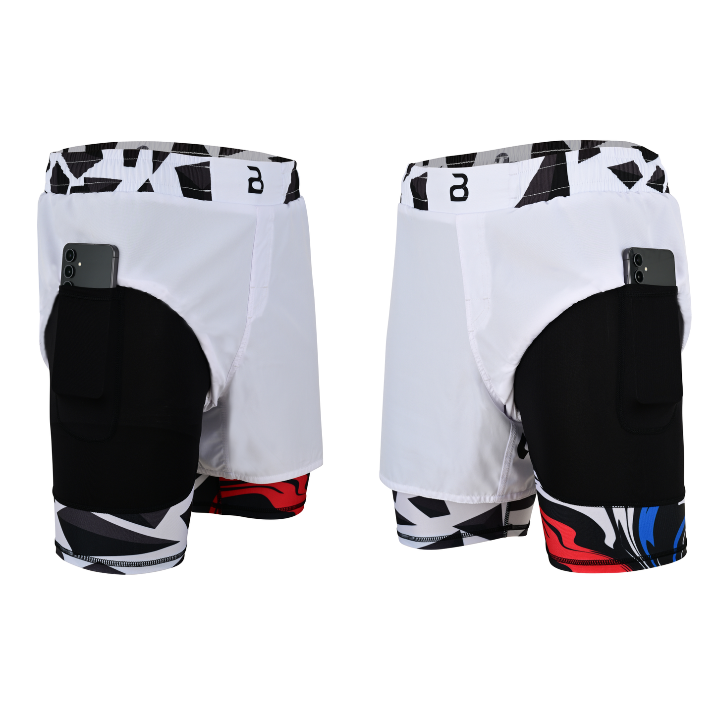 2BOLD Men’s White Compression Lined Workout Shorts – MMA, Gym, Running