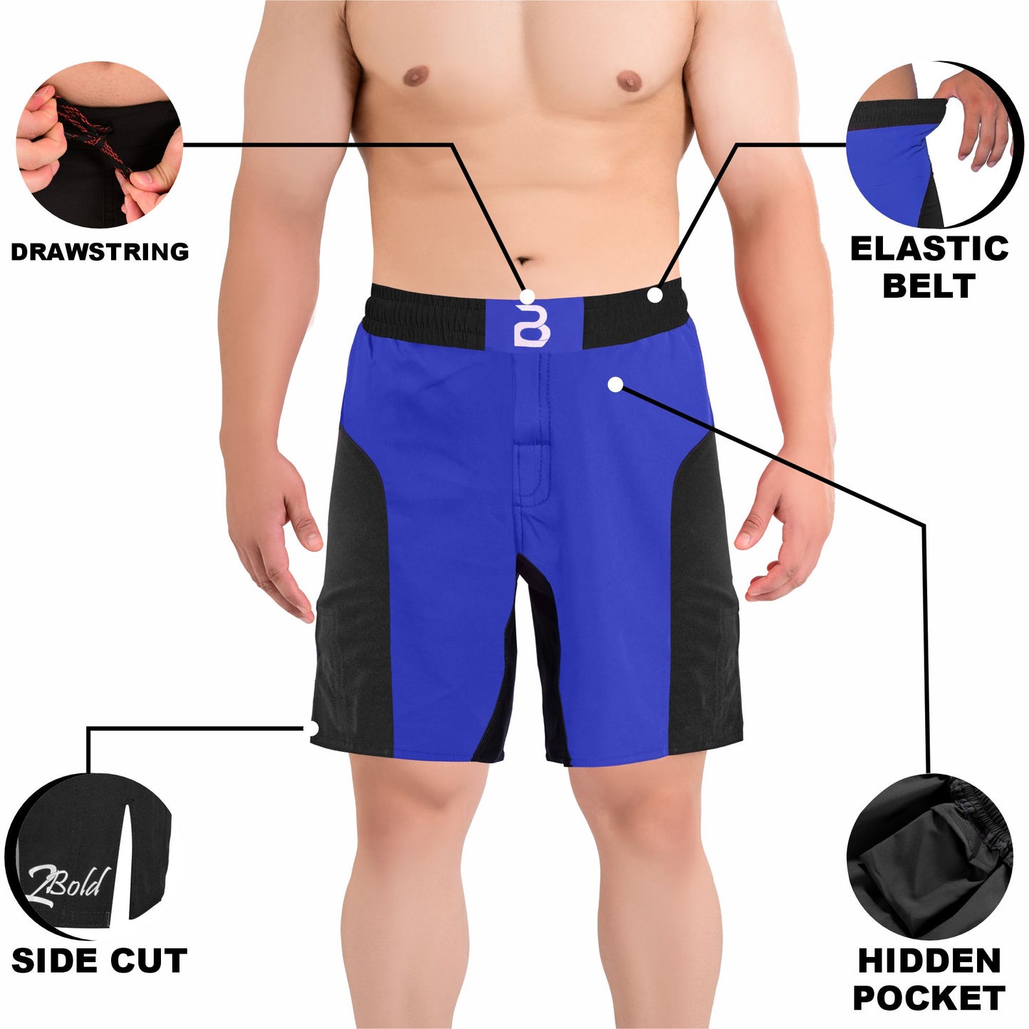 MMA Blue\Black Grappling Shorts –BJJ, Jiu Jitsu, Muay Thai, Training Fight Shorts for Men