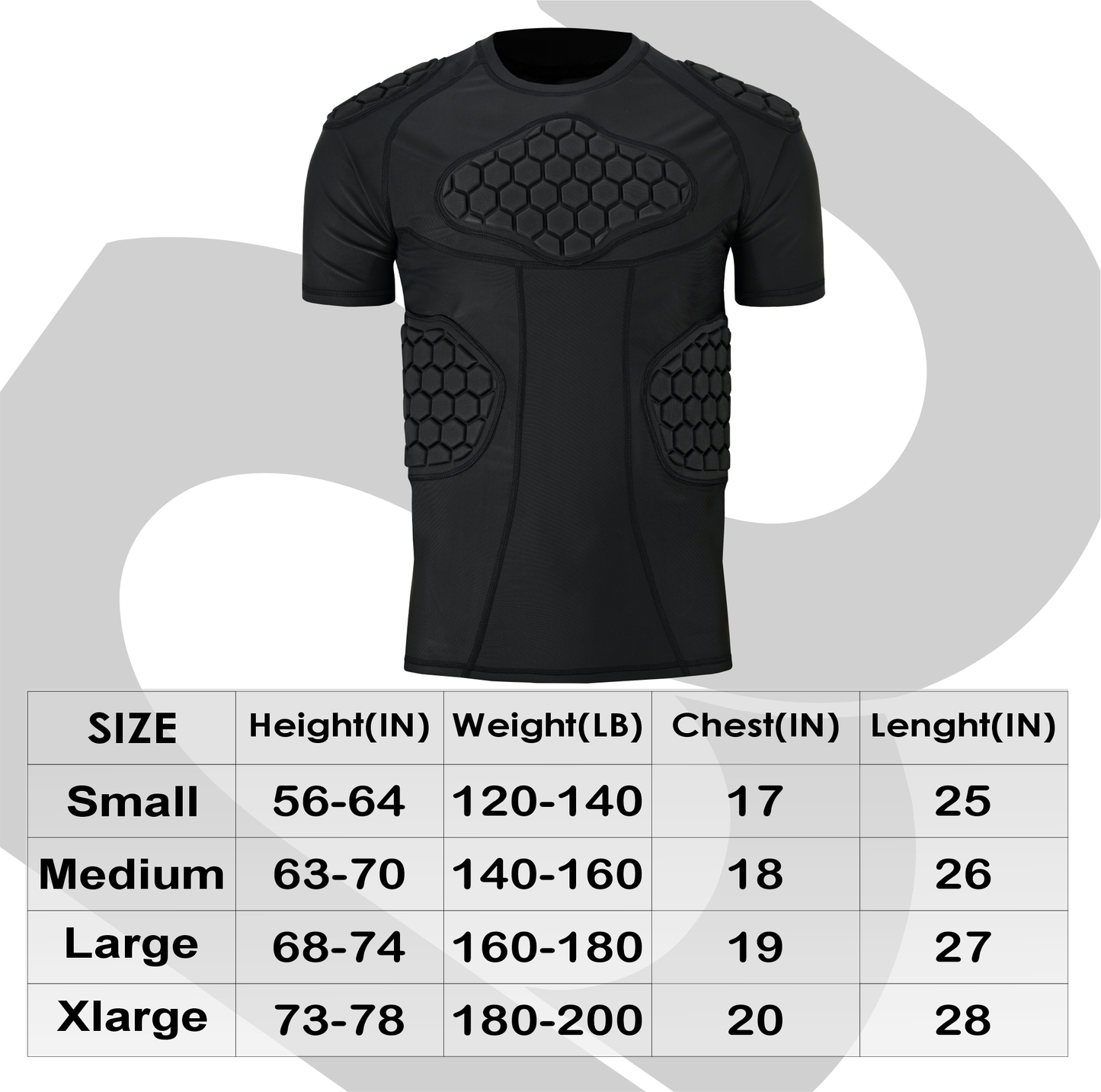 Adult Combat Sports Padded Compression Shirt for Football, Basketball, Lacrosse – Chest & Rib Protector for Combat Sports