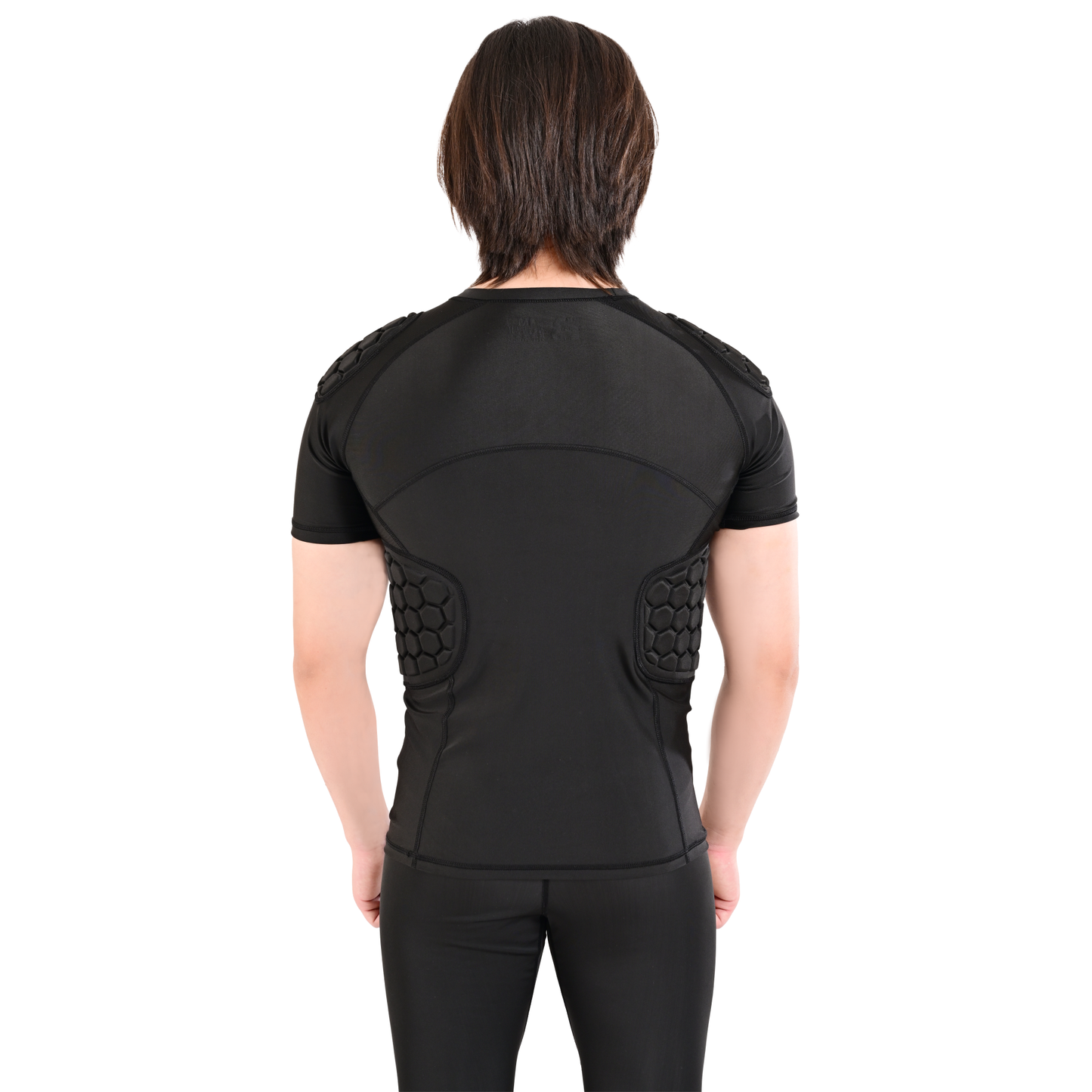 Adult Black Padded Compression Shirt for Football, Basketball, Lacrosse – Chest & Rib Protector for Combat Sports