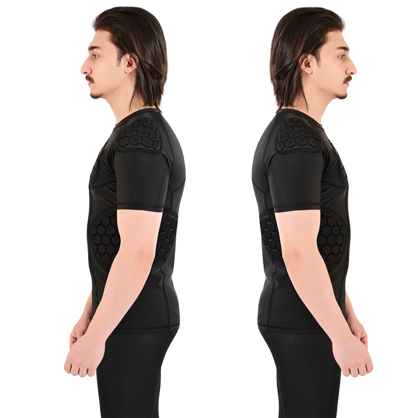 Adult Black Padded Compression Shirt for Football, Basketball, Lacrosse – Chest & Rib Protector for Combat Sports