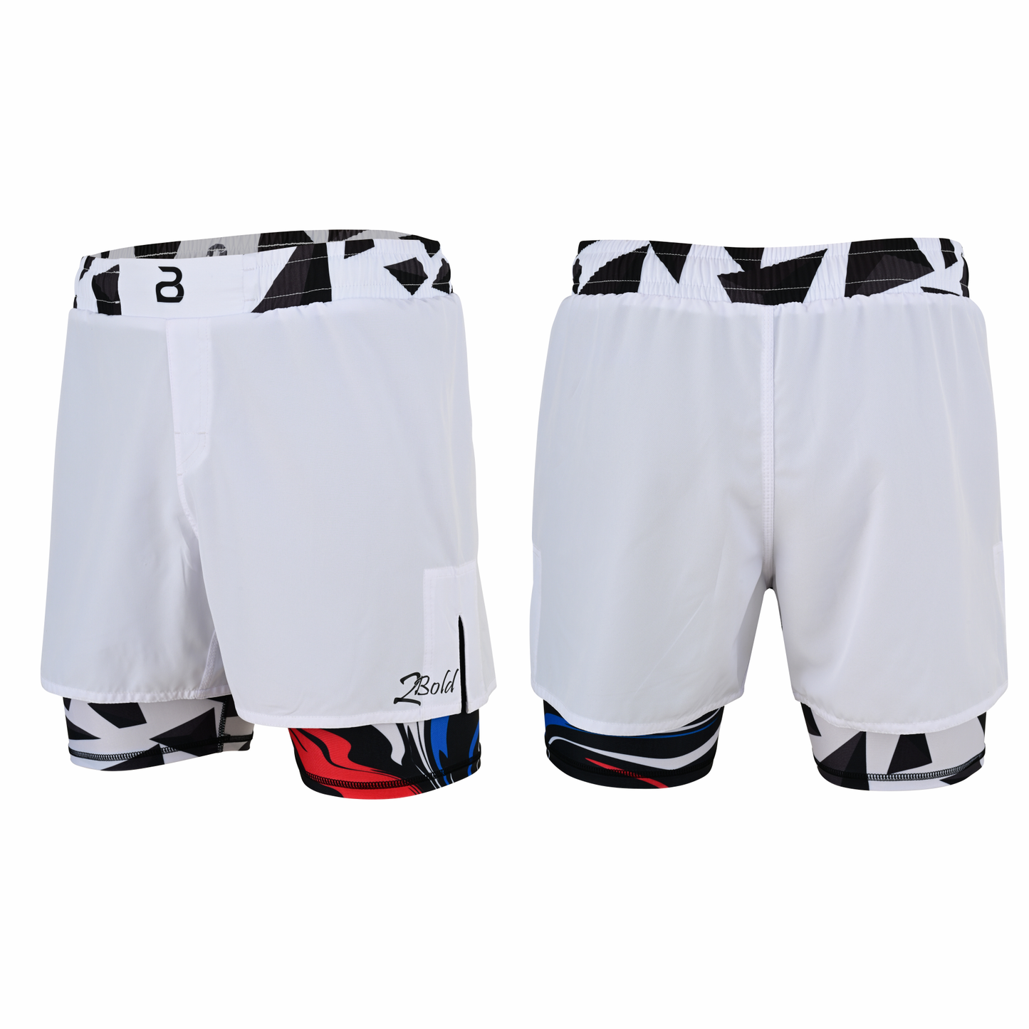 2BOLD Men’s White Compression Lined Workout Shorts – MMA, Gym, Running