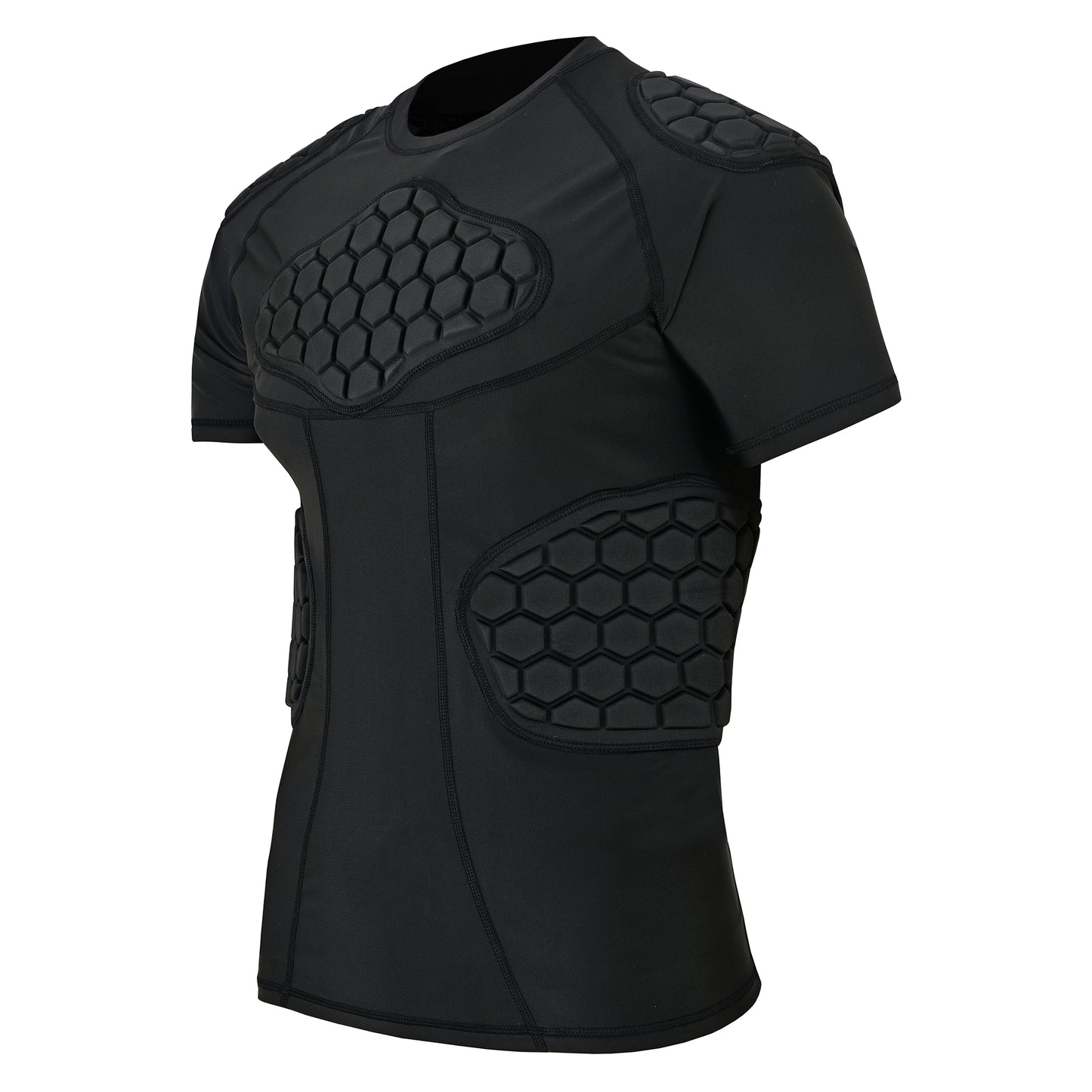 Adult Black Padded Compression Shirt for Football, Basketball, Lacrosse – Chest & Rib Protector for Combat Sports