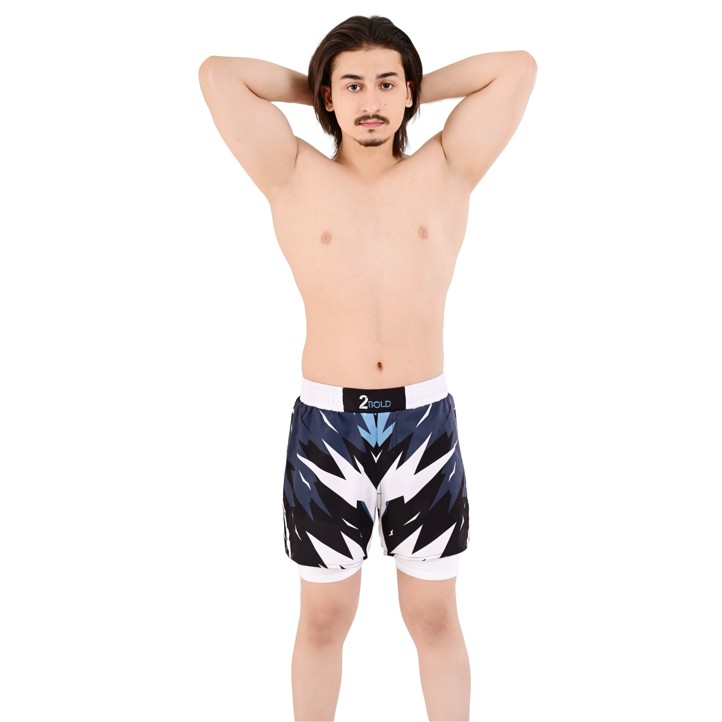 2Bold Men's Navy Blue Hybrid Training Shorts – 2-in-1 MMA, BJJ, Running, Gym, Yoga, Sports Shorts with Phone Pocket