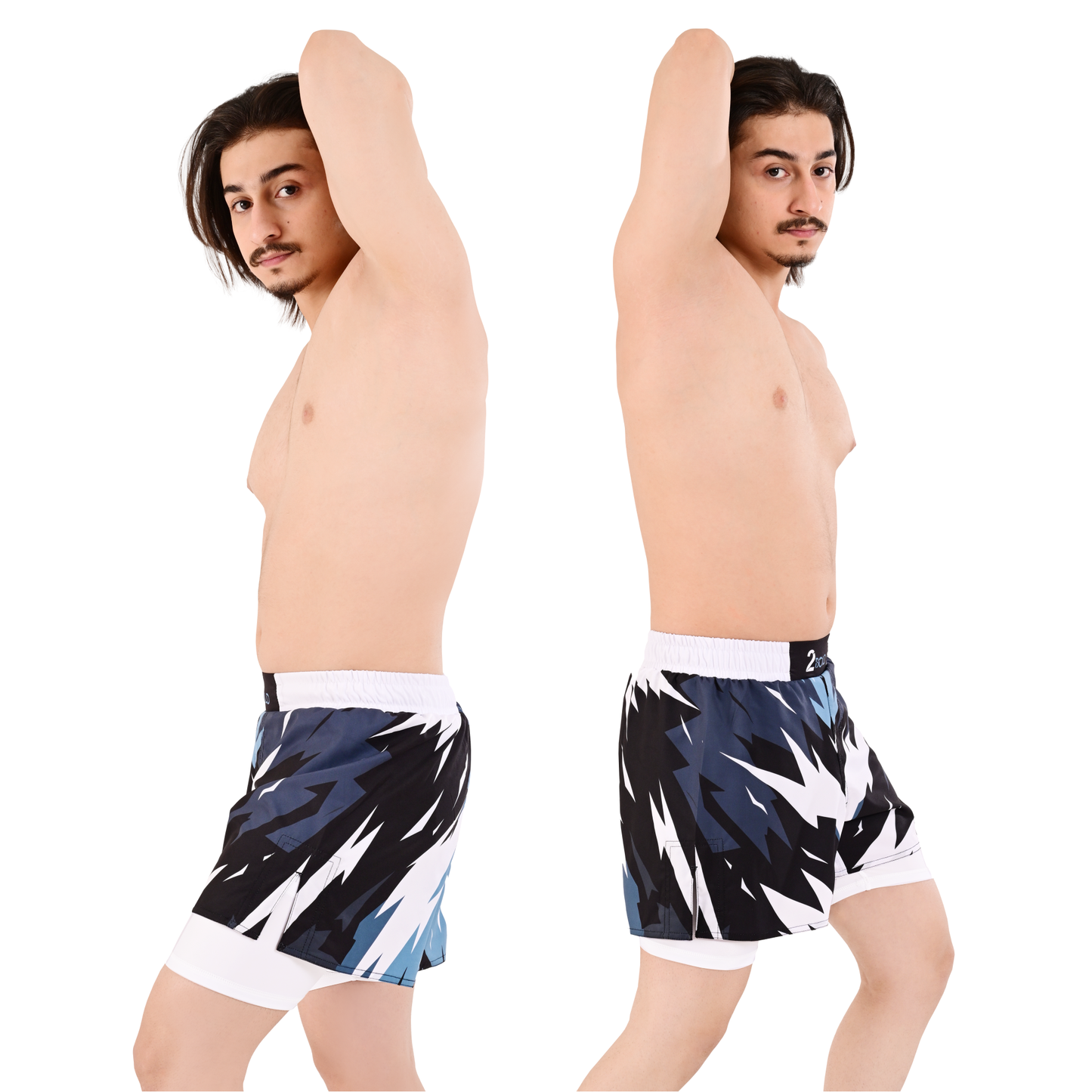 2Bold Men's Navy Blue Hybrid Training Shorts – 2-in-1 MMA, BJJ, Running, Gym, Yoga, Sports Shorts with Phone Pocket