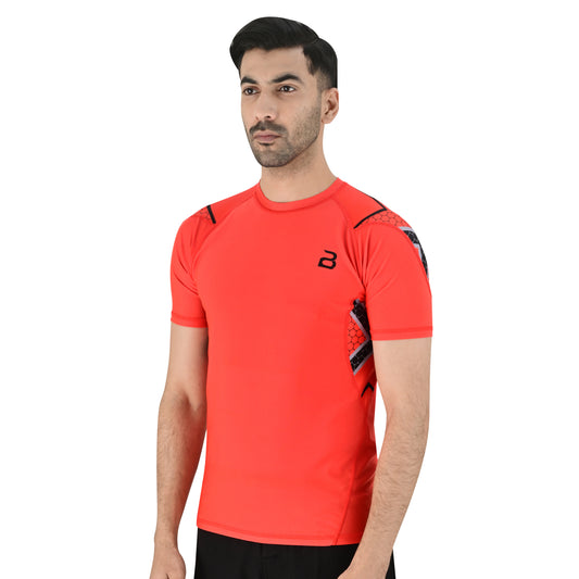 2BOLD Men’s Orange Half sleeve BJJ Rash Guard – Compression Shirt for MMA, No-Gi, Jiu-Jitsu