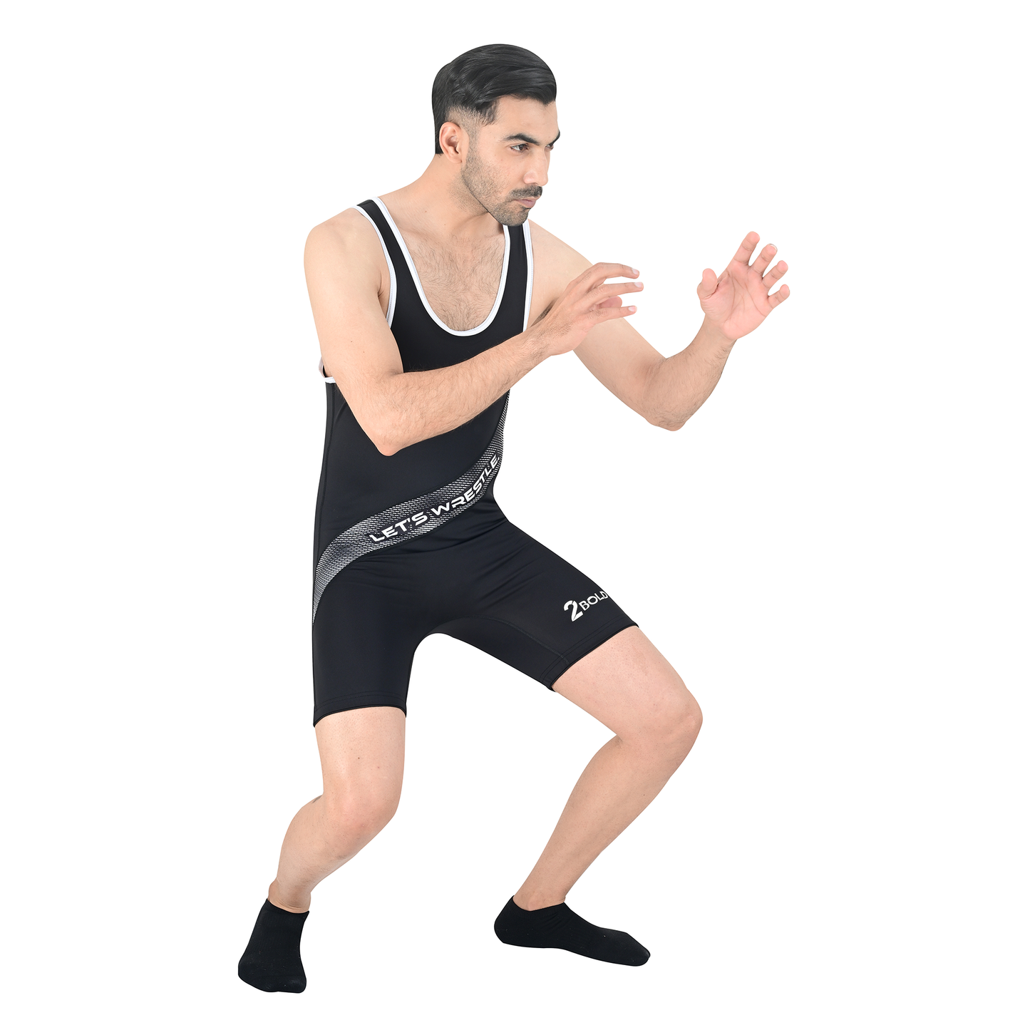 2Bold Black Wrestling Mens Singlet – BJJ, MMA, No-Gi, Grappling Compression Suit